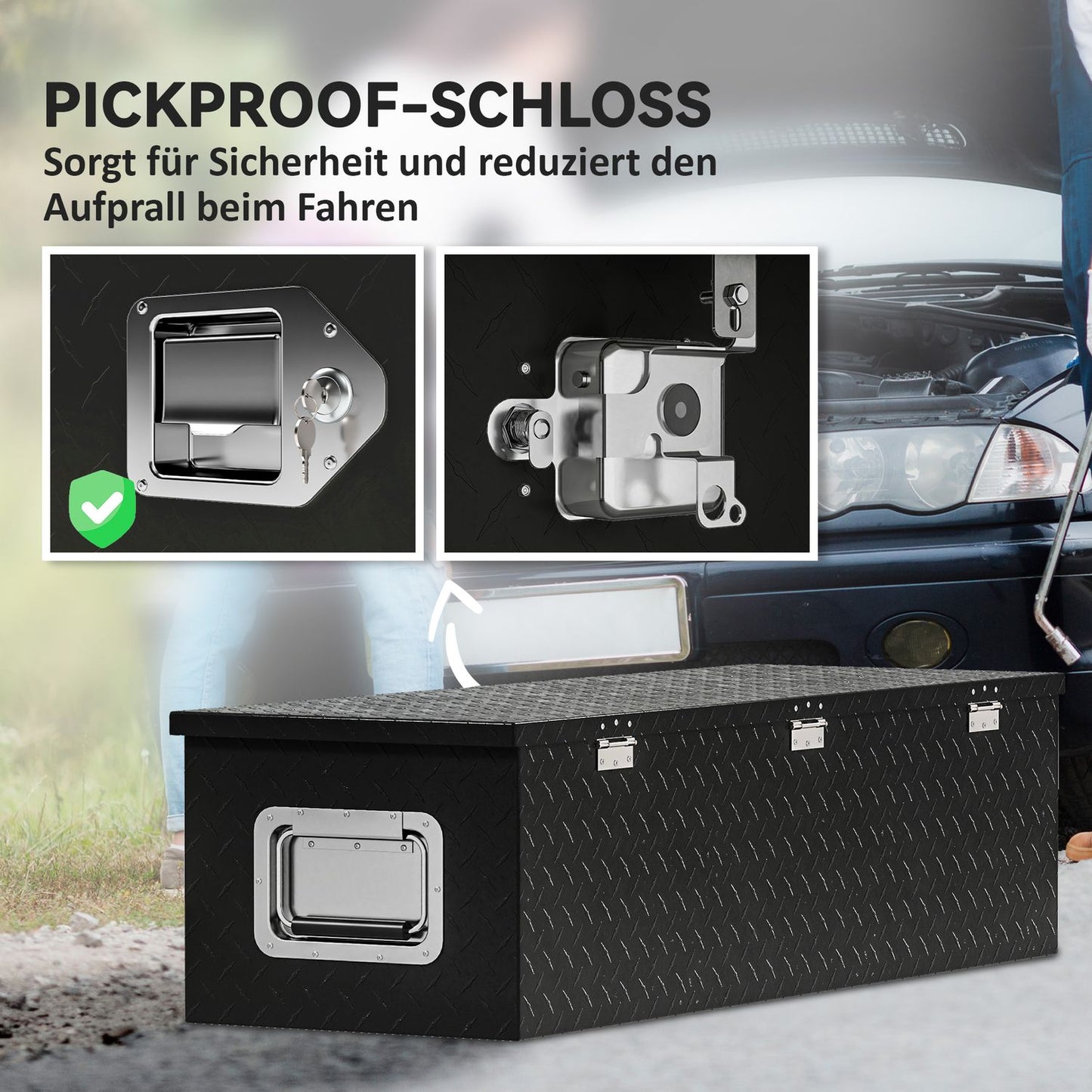 Black aluminum storage box - Lockable, 99 x 33 x 25.5 cm