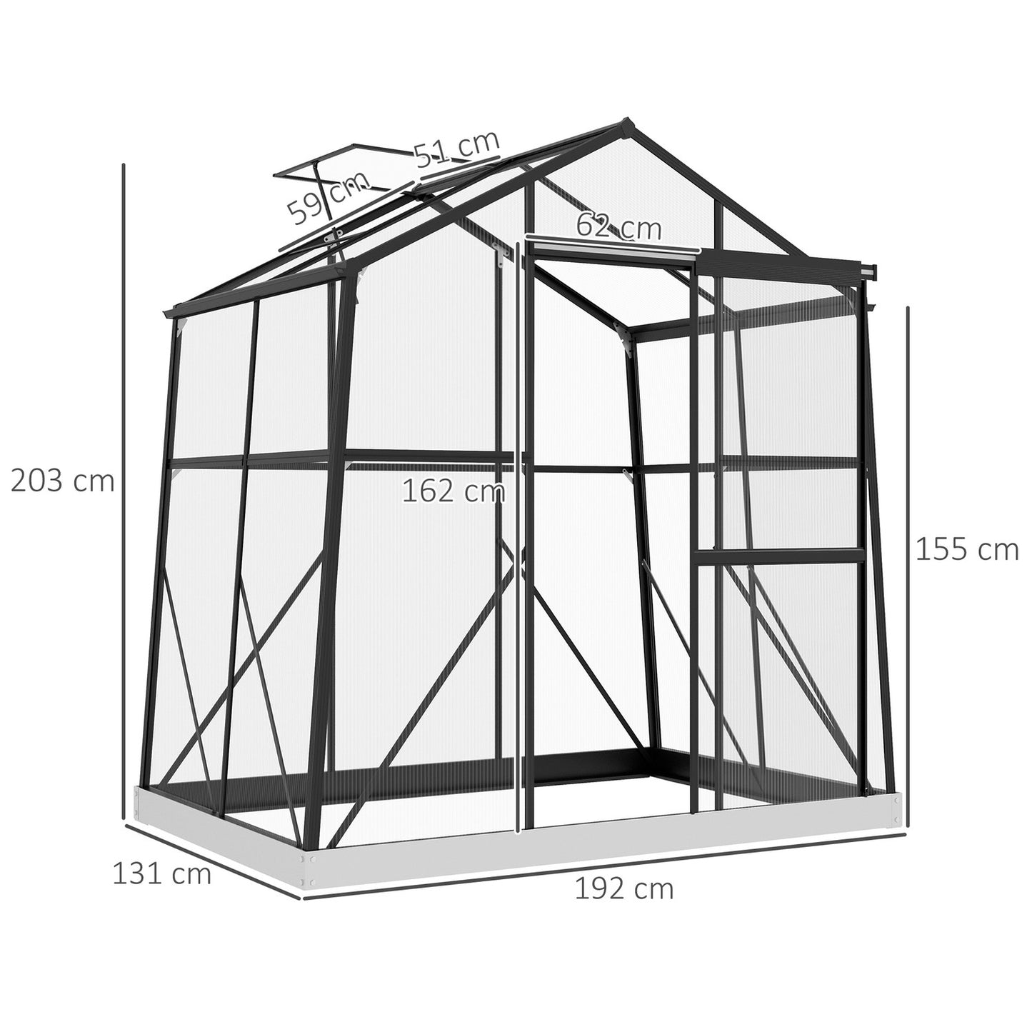 Aluminum greenhouse with window and sliding door, 2.51 m²