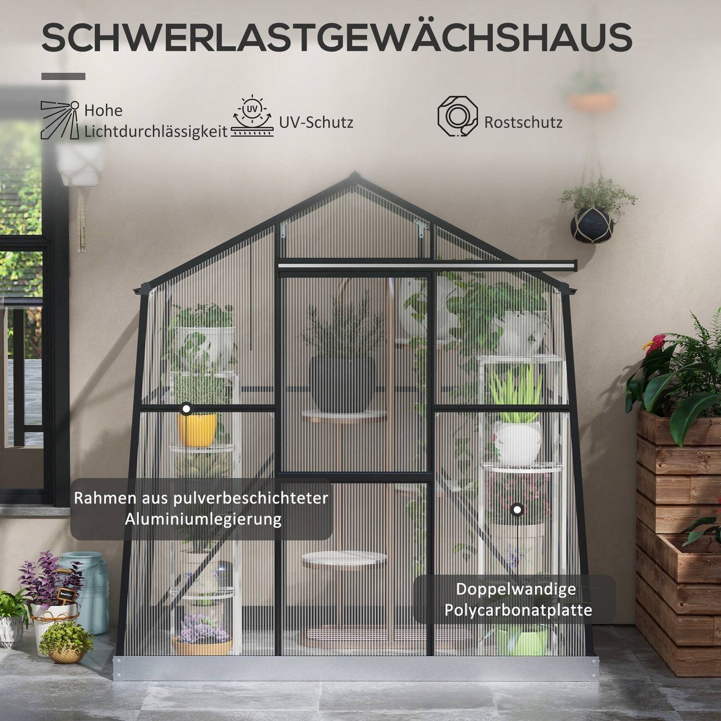 Aluminum greenhouse with window and sliding door, 2.51 m²