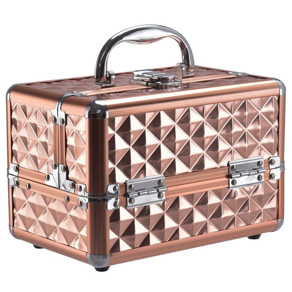Aluminum jewelry case cosmetic case with mirror gold
