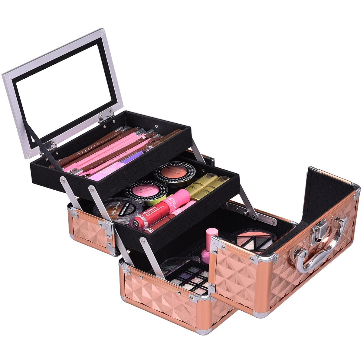Aluminum jewelry case cosmetic case with mirror gold