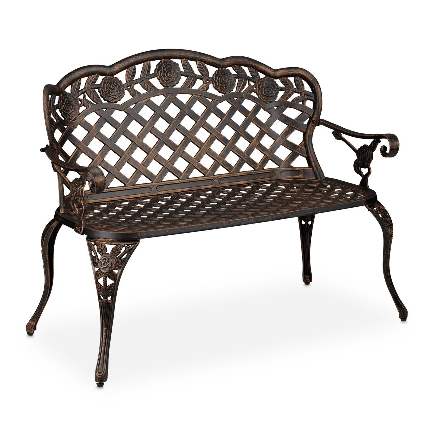 Antique style garden bench with roses