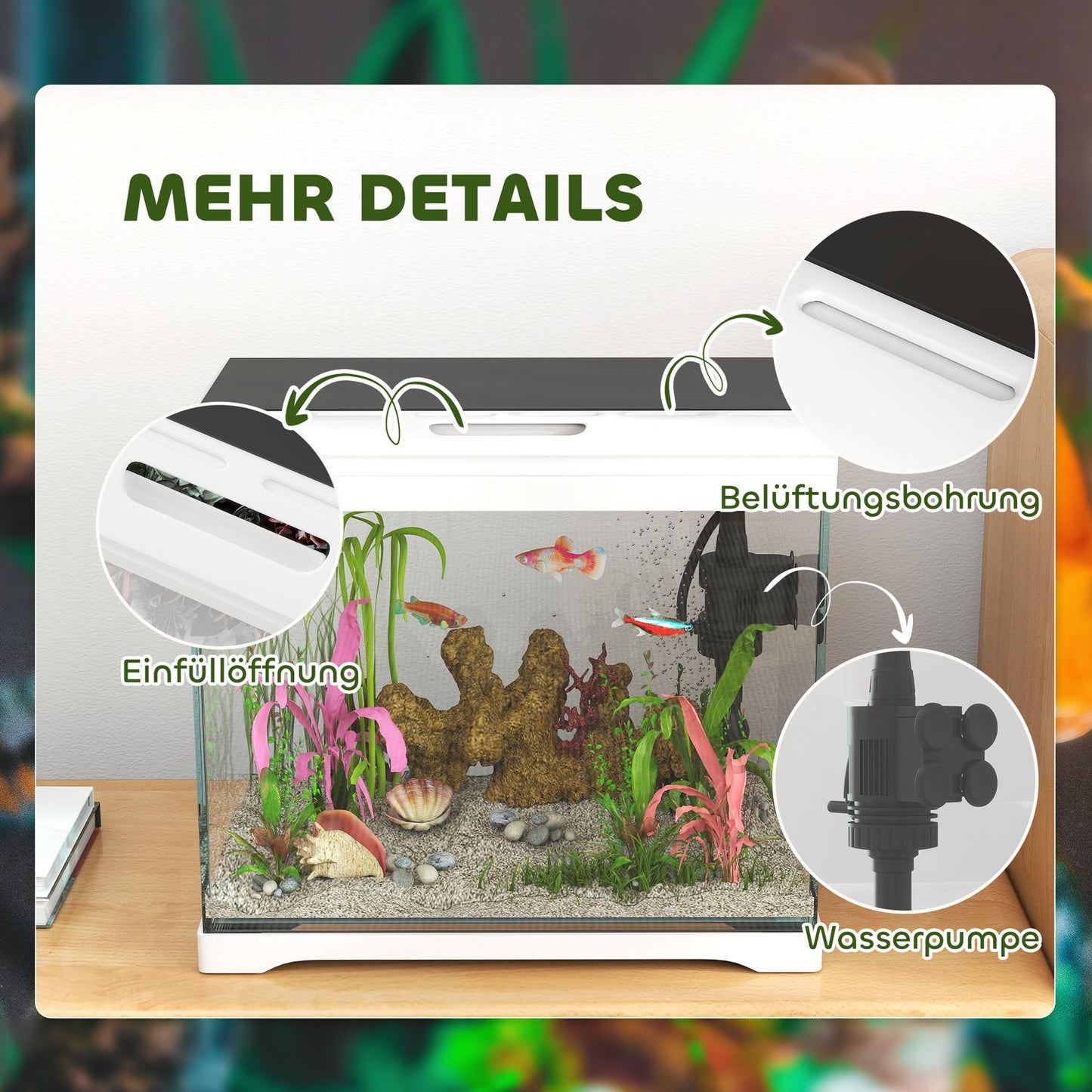 Tropical Fish Tank with LED, Filter & Pump, 17L White