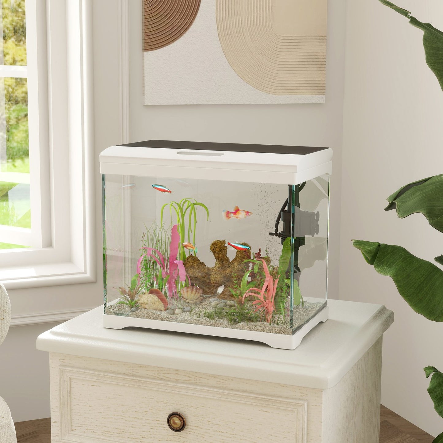 Tropical Fish Tank with LED, Filter & Pump, 17L White