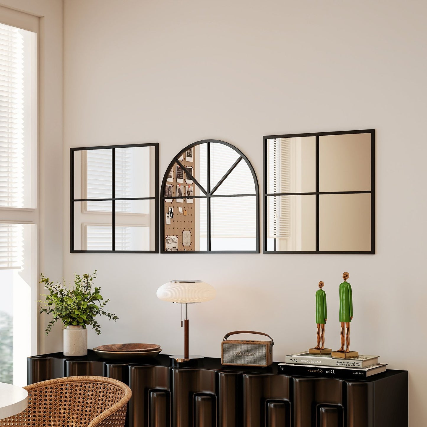 Arched Wall Mirror, Black Metal Frame, 60 x 180 cm