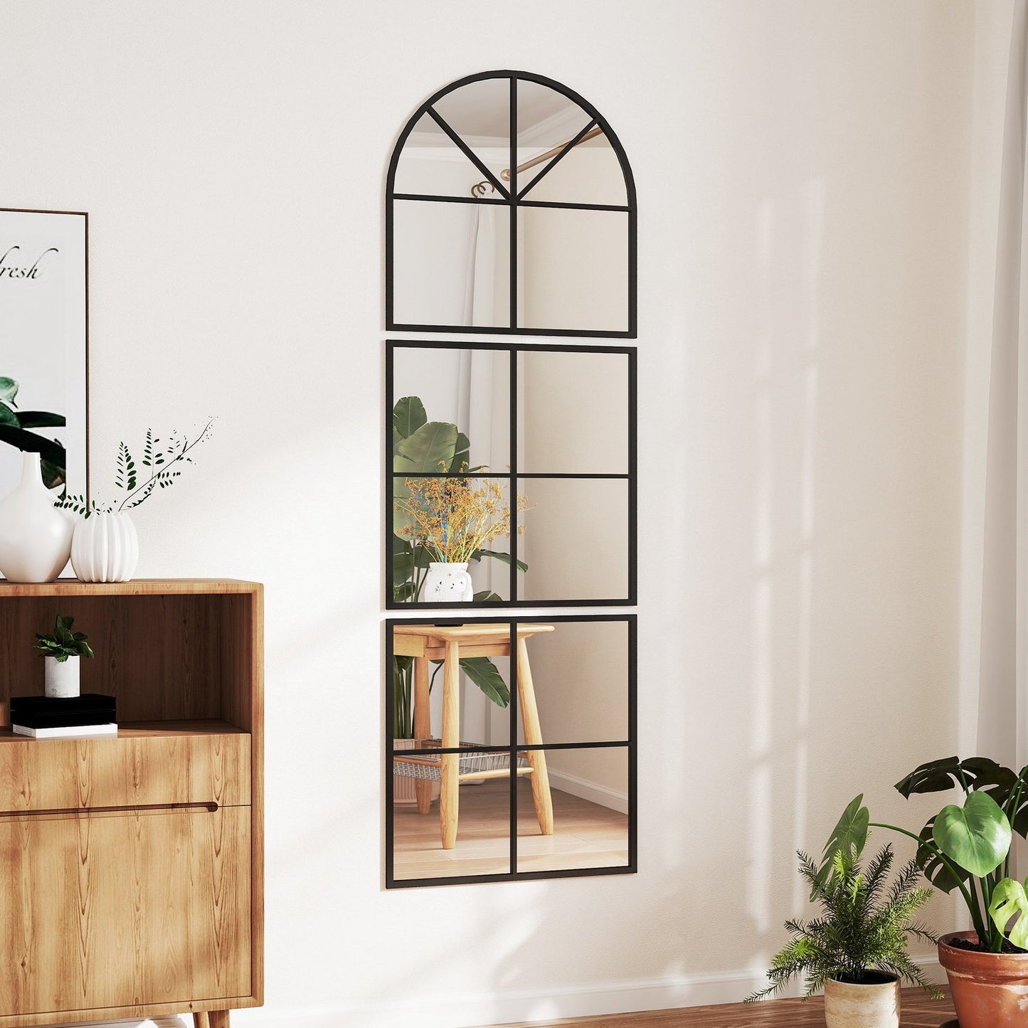 Arched Wall Mirror, Black Metal Frame, 60 x 180 cm