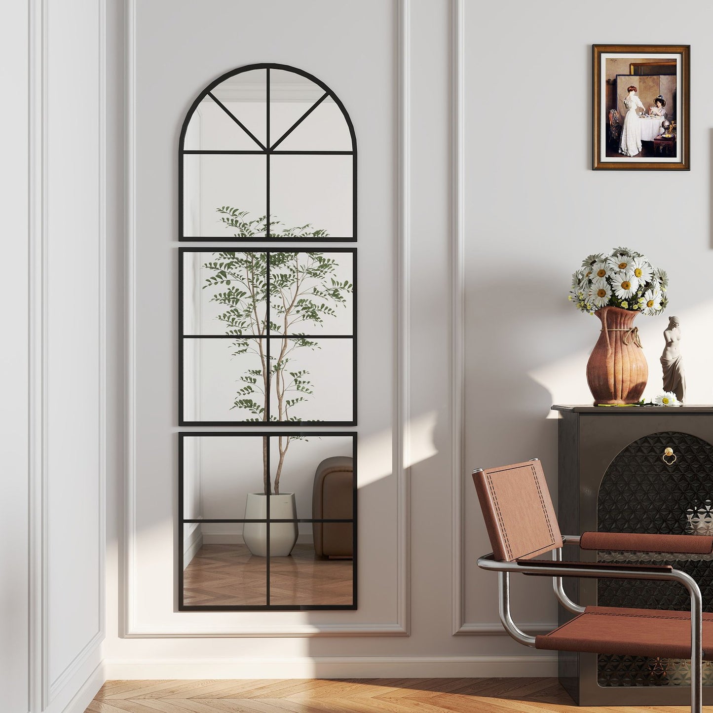 Arched Wall Mirror, Black Metal Frame, 60 x 180 cm