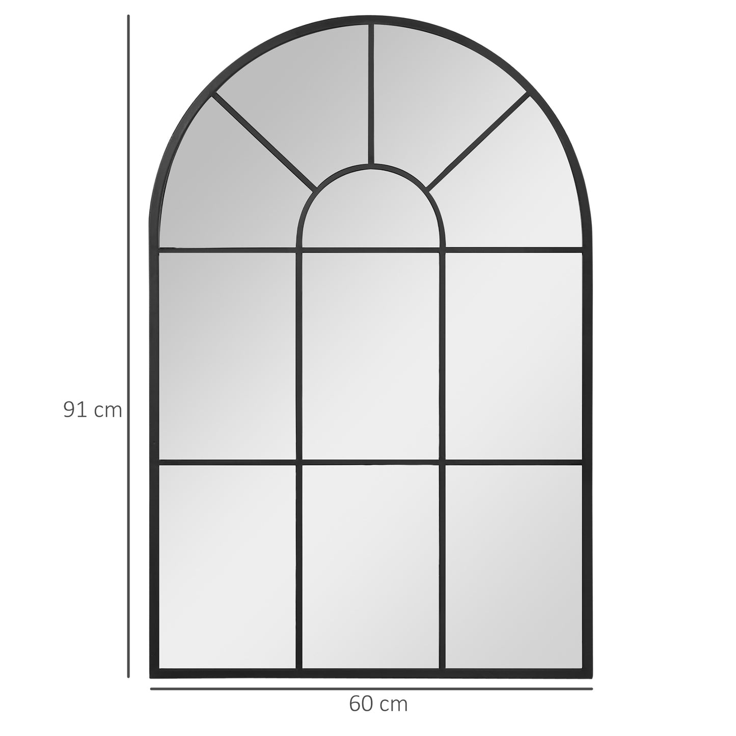 Arched black metal wall mirror 91x60cm for home decoration