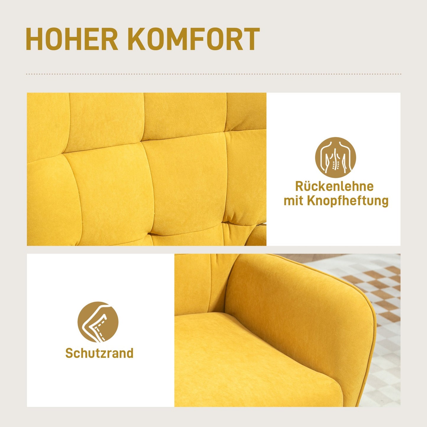 Yellow velvet chair for living room - wooden legs, upholstered