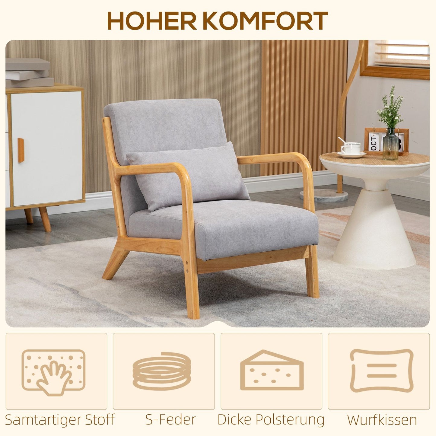 Armchair Lounge chair with armrests & lumbar cushion, grey