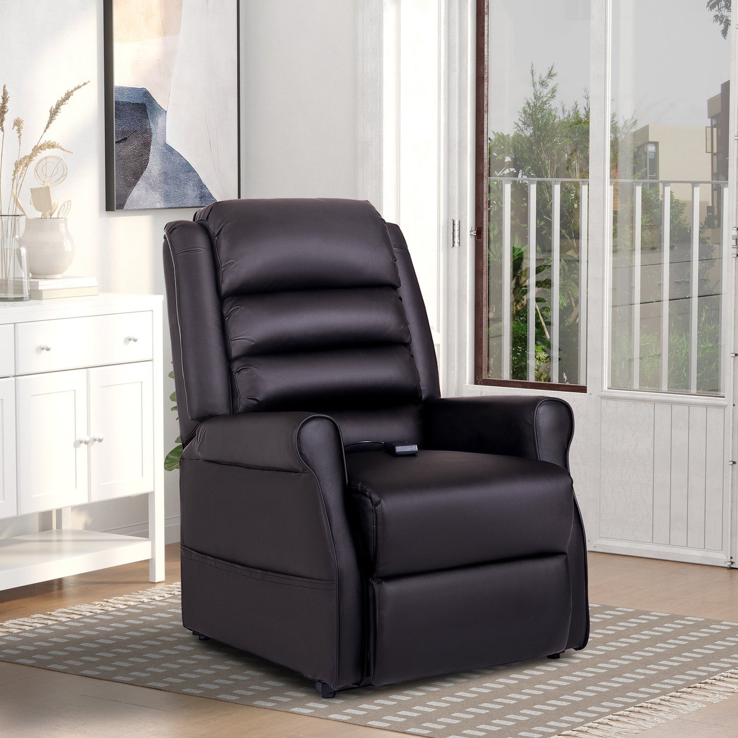 Massage armchair with heat, synthetic leather, brown