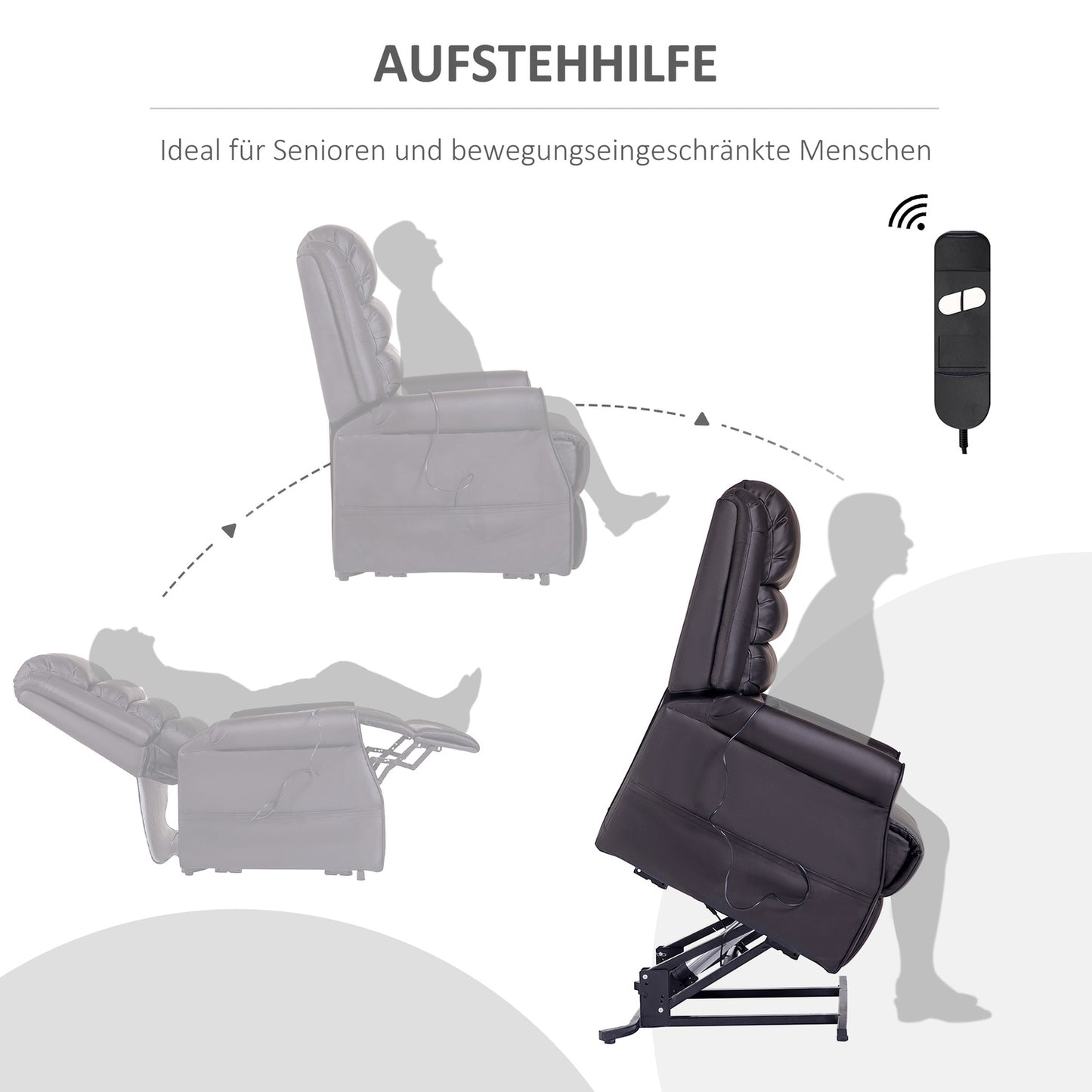 Massage armchair with heat, synthetic leather, brown