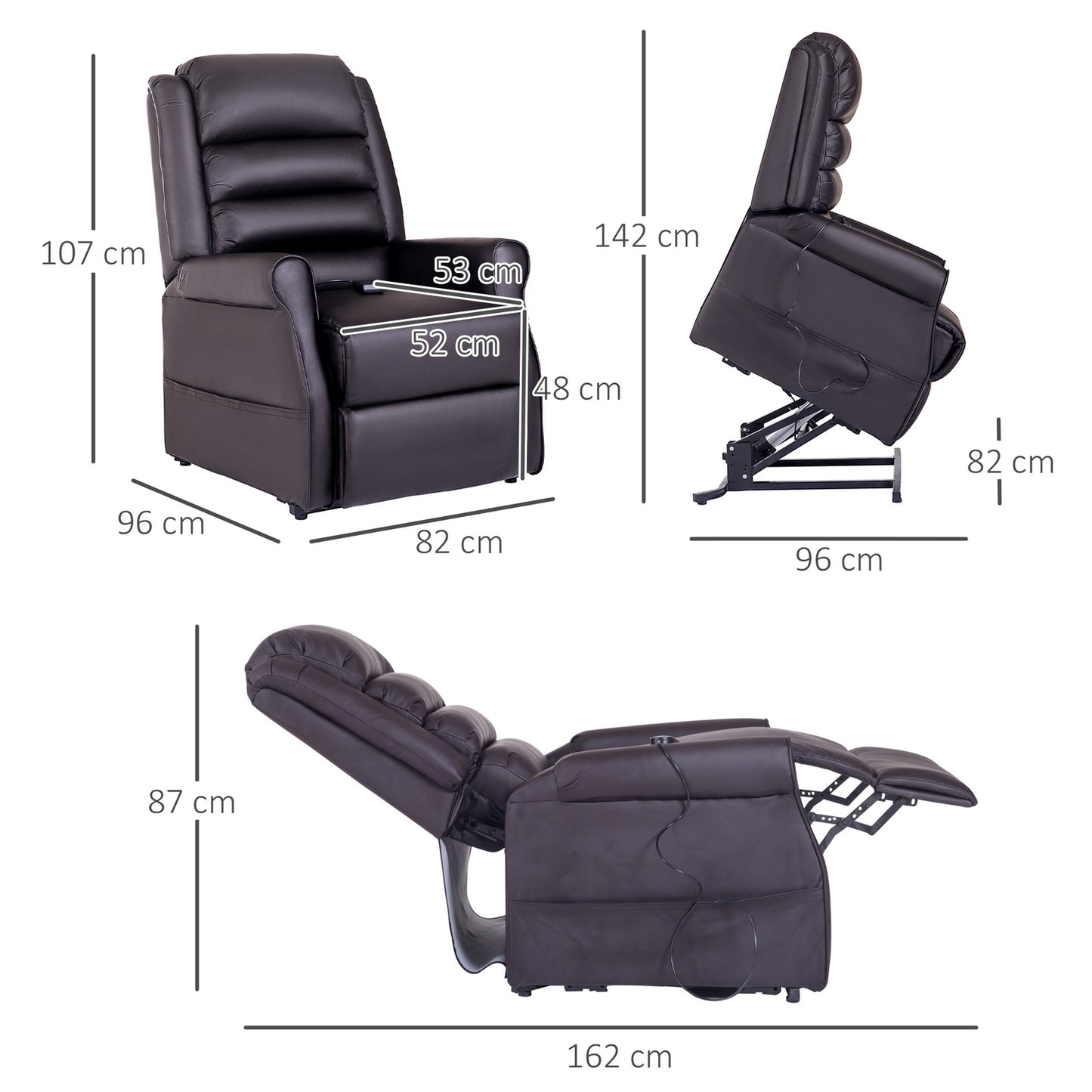 Massage armchair with heat, synthetic leather, brown