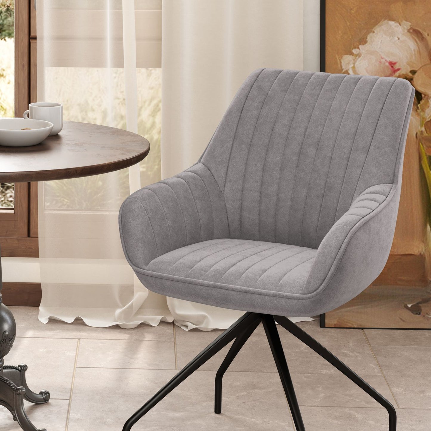 Swivel Velvet Armchair with metal legs, dark grey