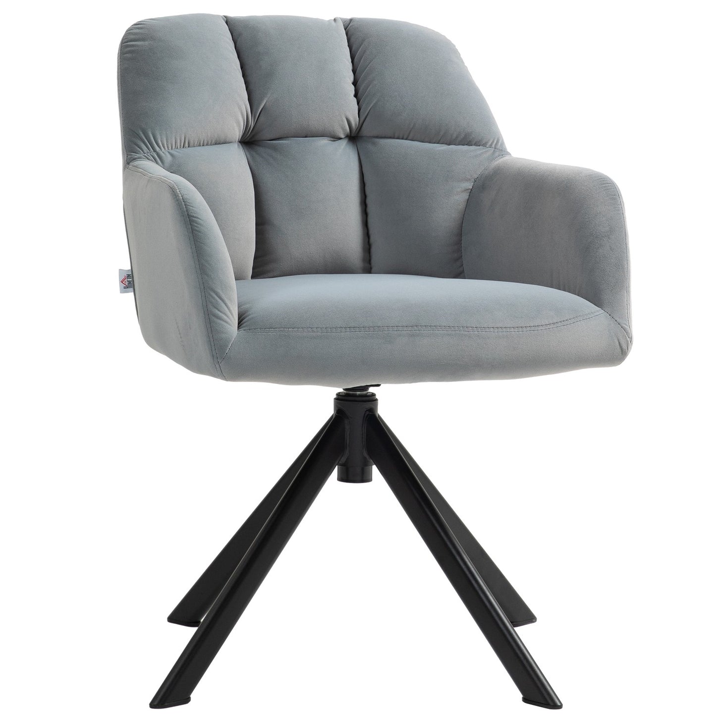 Gray swivel armchair, velvet fabric, metal legs, living room