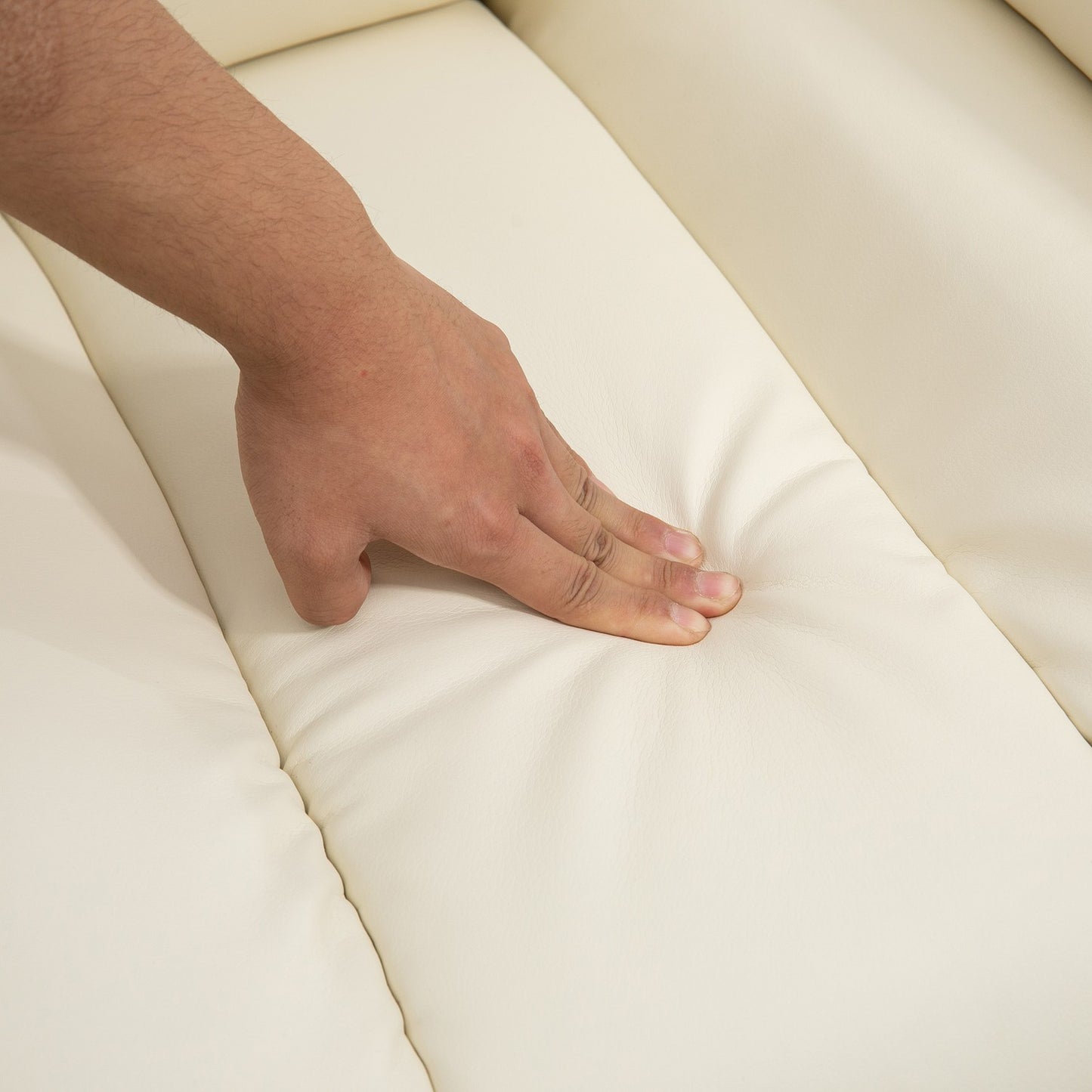 Electric recliner with standing aid, cream-colored artificial leather
