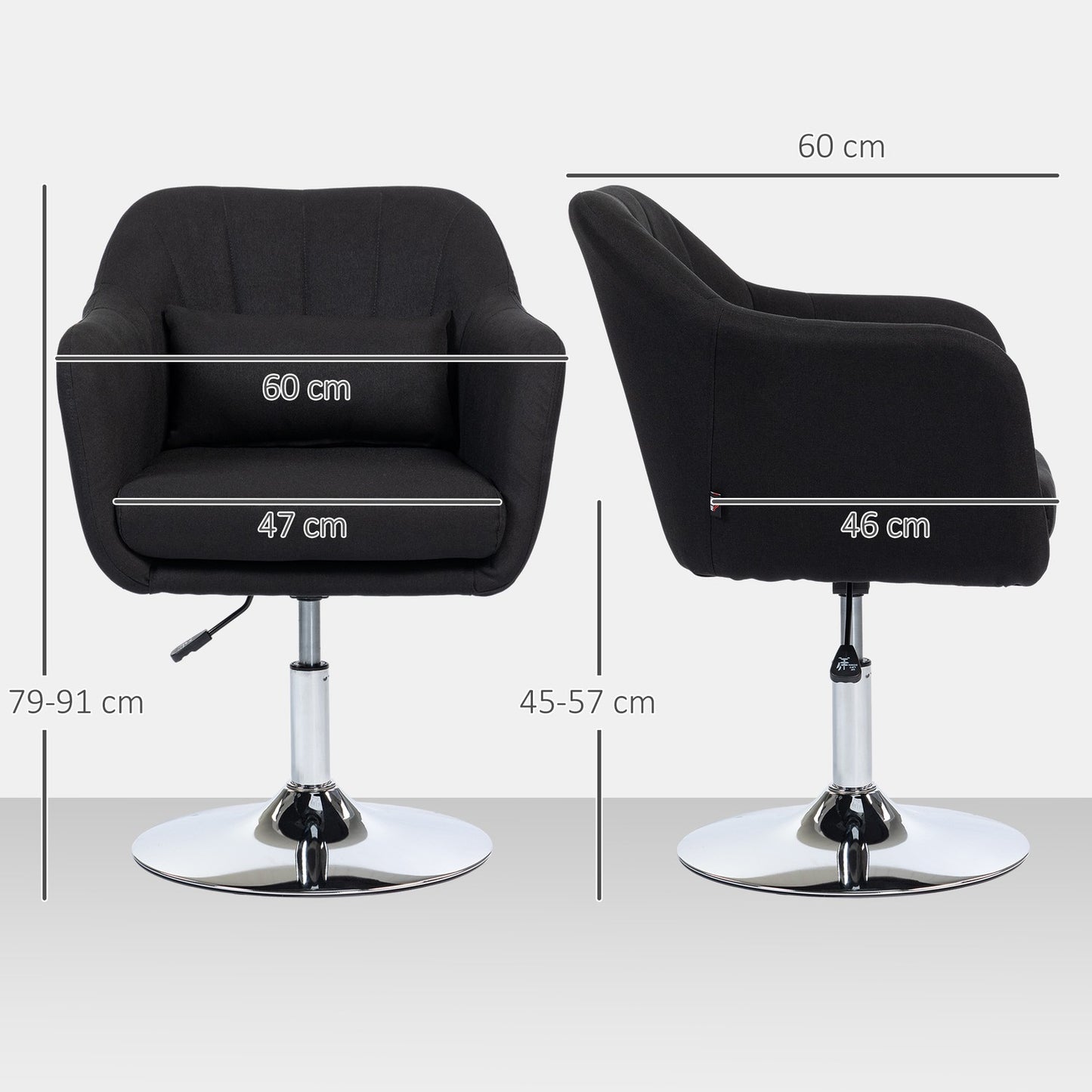 Adjustable black lounge chair - metal frame, armrests, cushion