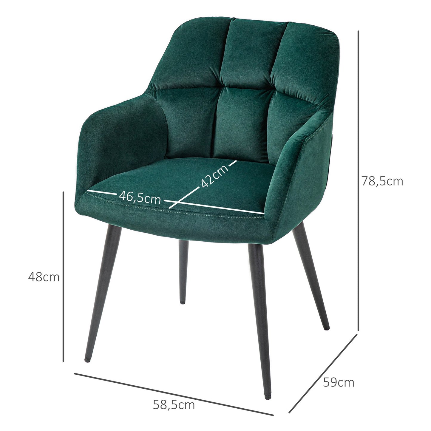 Velvet Look Armchair, Dark Green, Padded with armrests