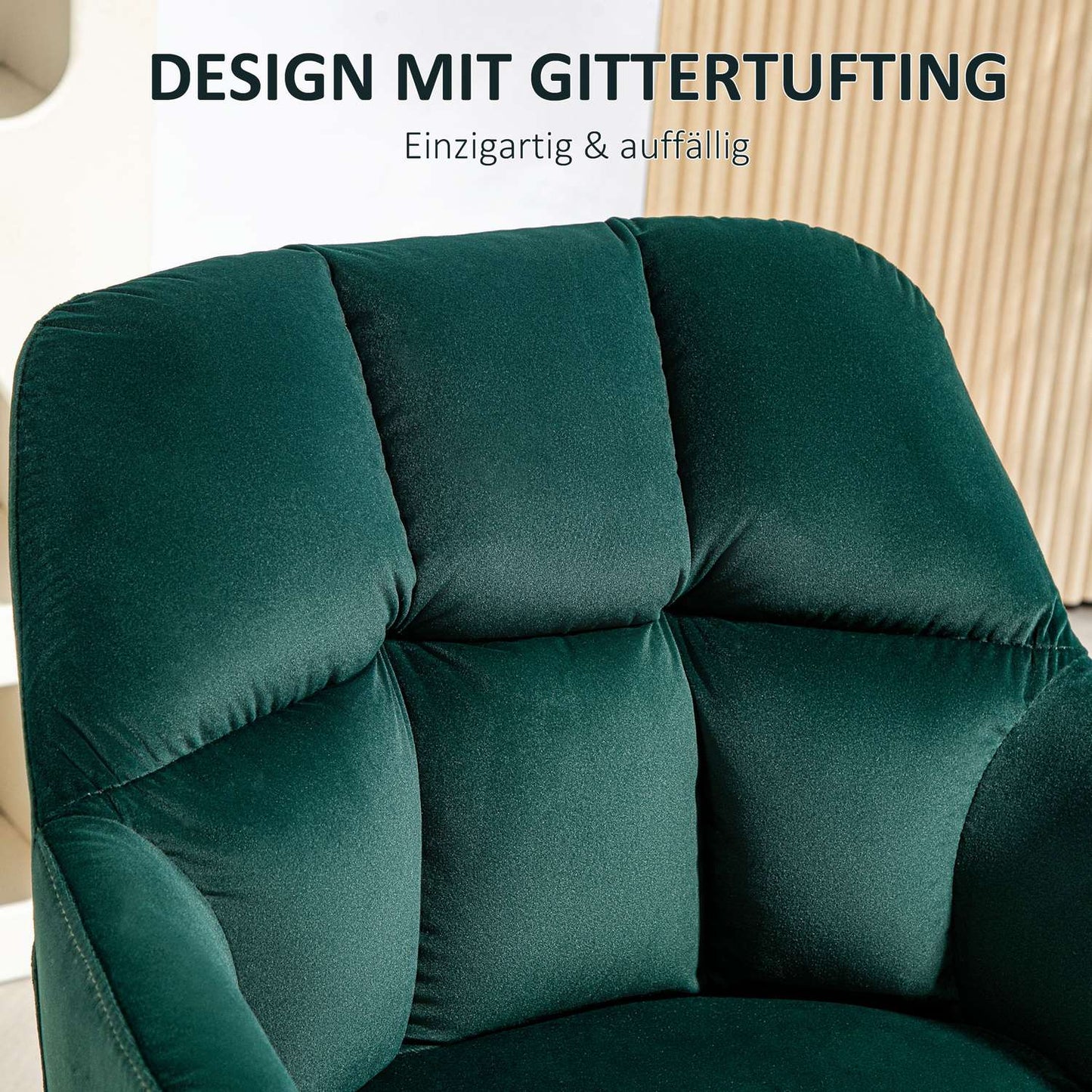 Velvet Look Armchair, Dark Green, Padded with armrests