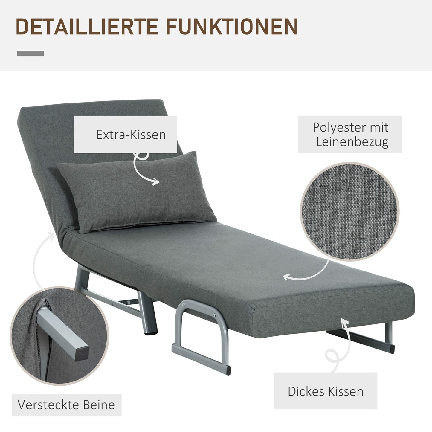 Armchair, upholstered armchair, convertible to guest bed, ergonomic, dark grey