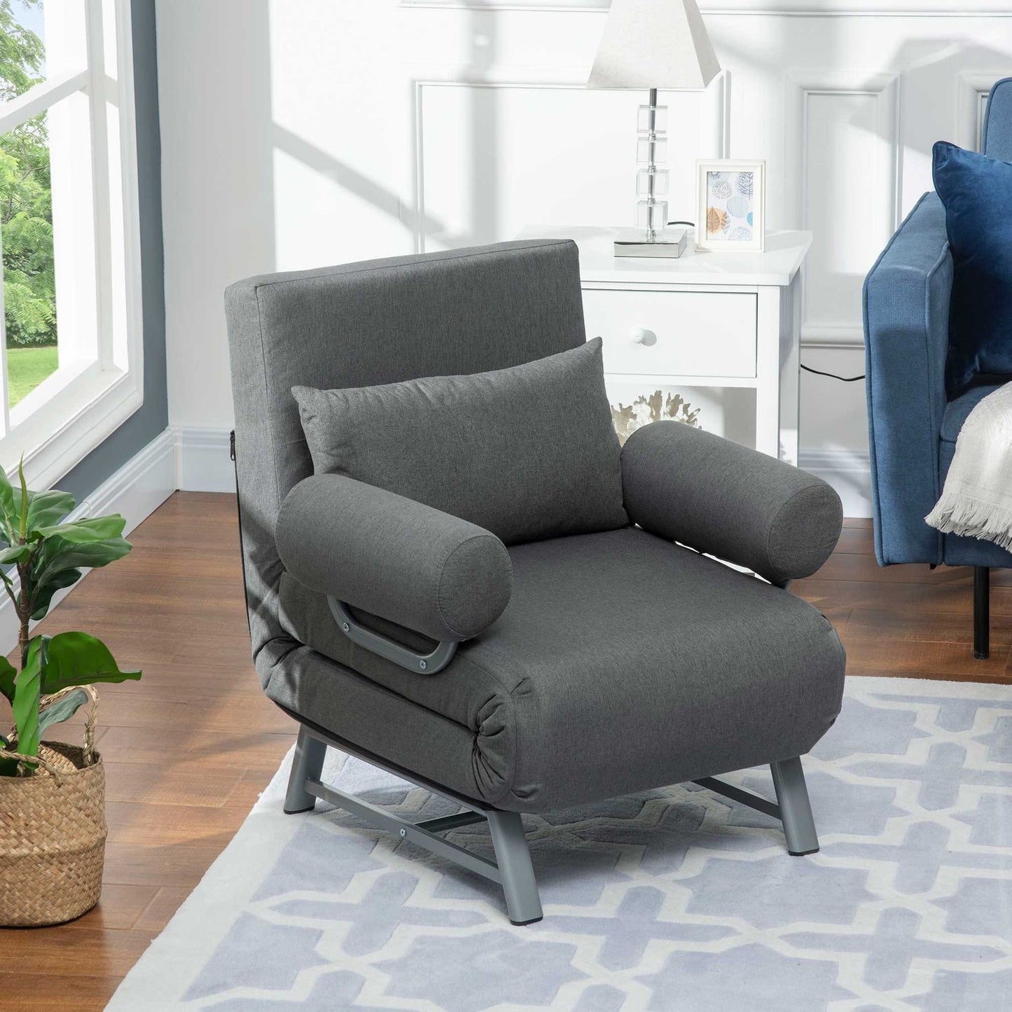Armchair, upholstered armchair, convertible to guest bed, ergonomic, dark grey