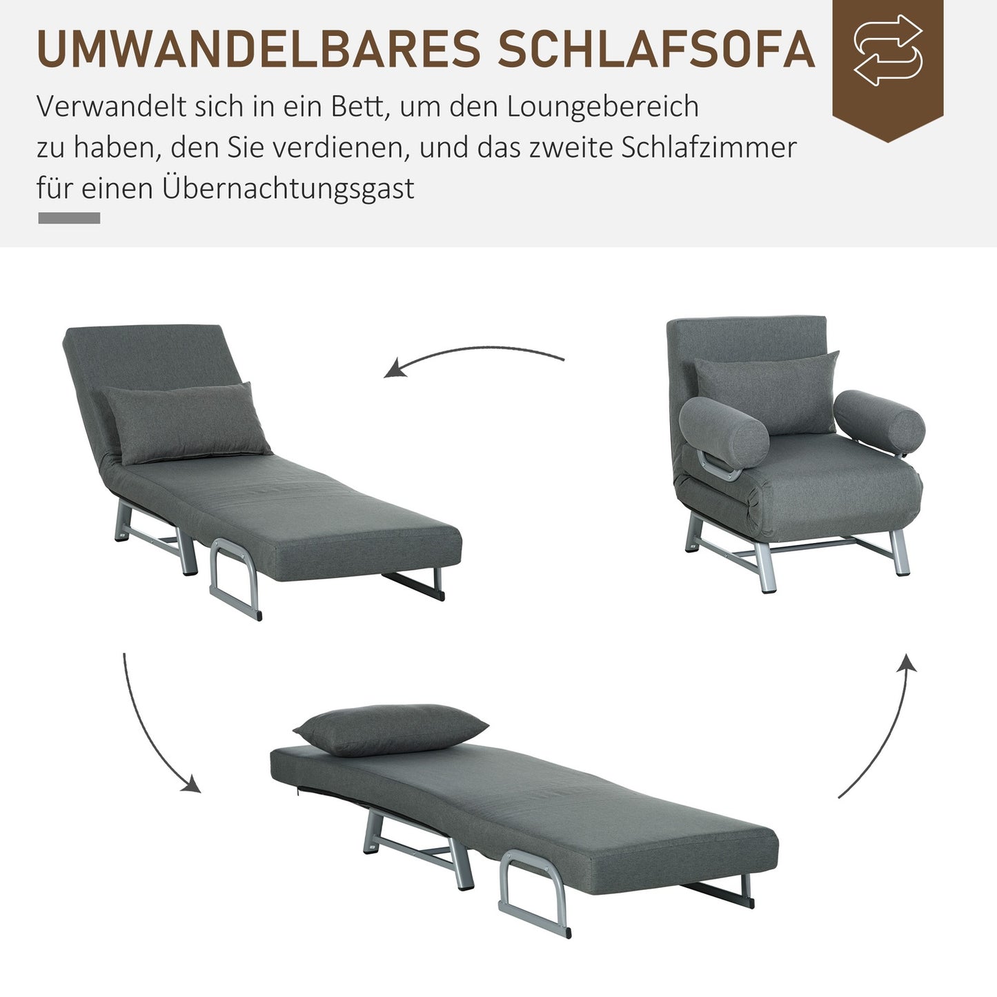 Armchair, upholstered armchair, convertible to guest bed, ergonomic, dark grey