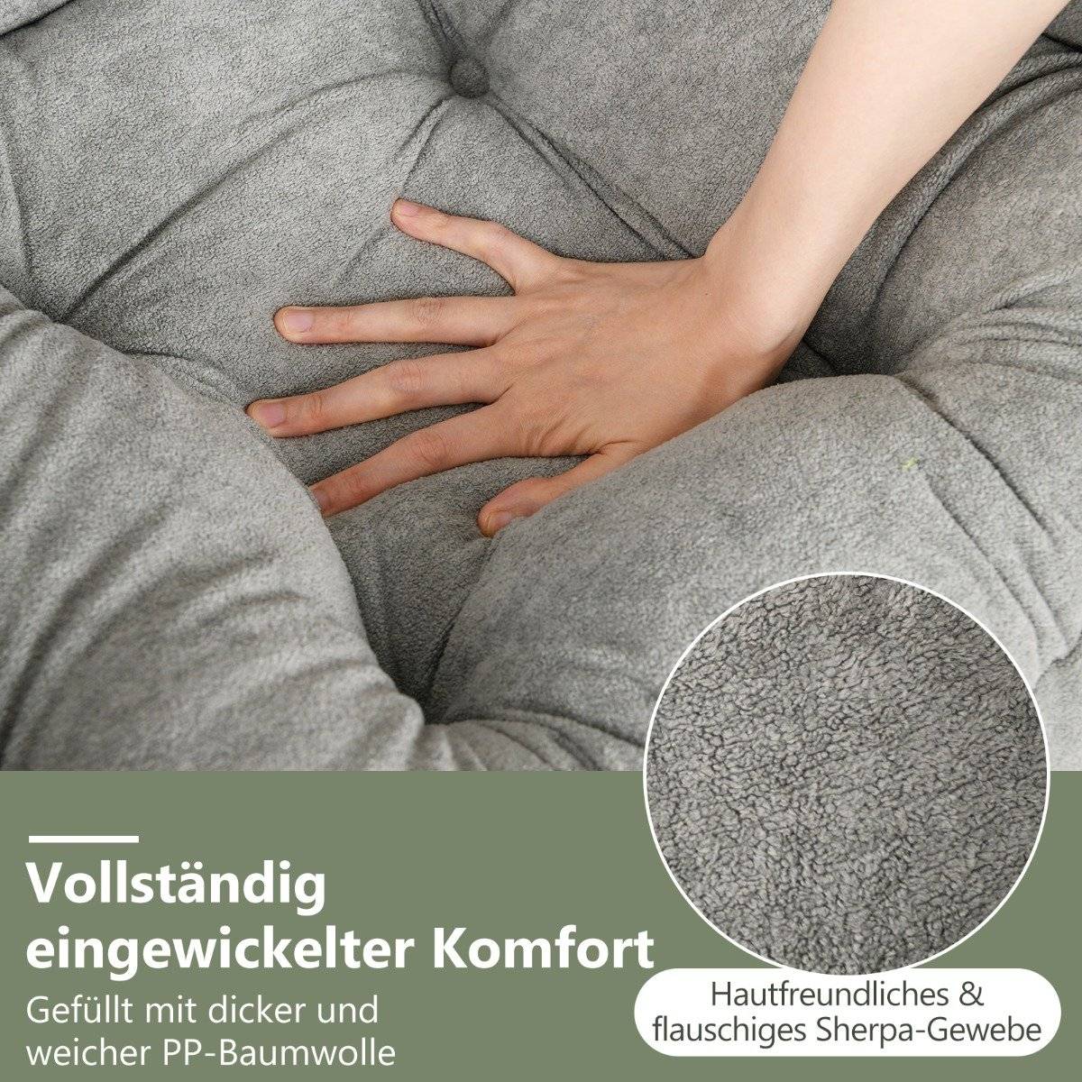 Armchair with stool & armrests & side pocket & double-sided footrest relaxation chair gray