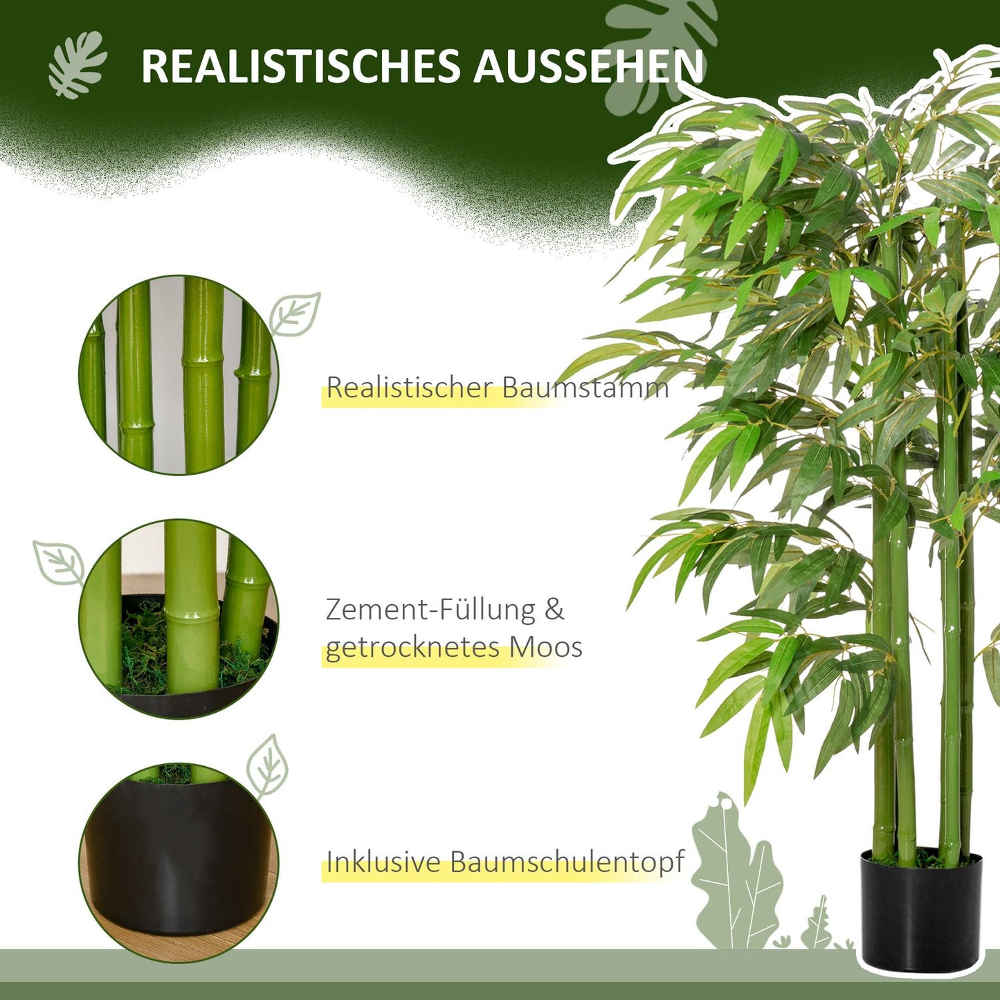 Artificial bamboo plant, 140 cm, 780 leaves, indoor decoration
