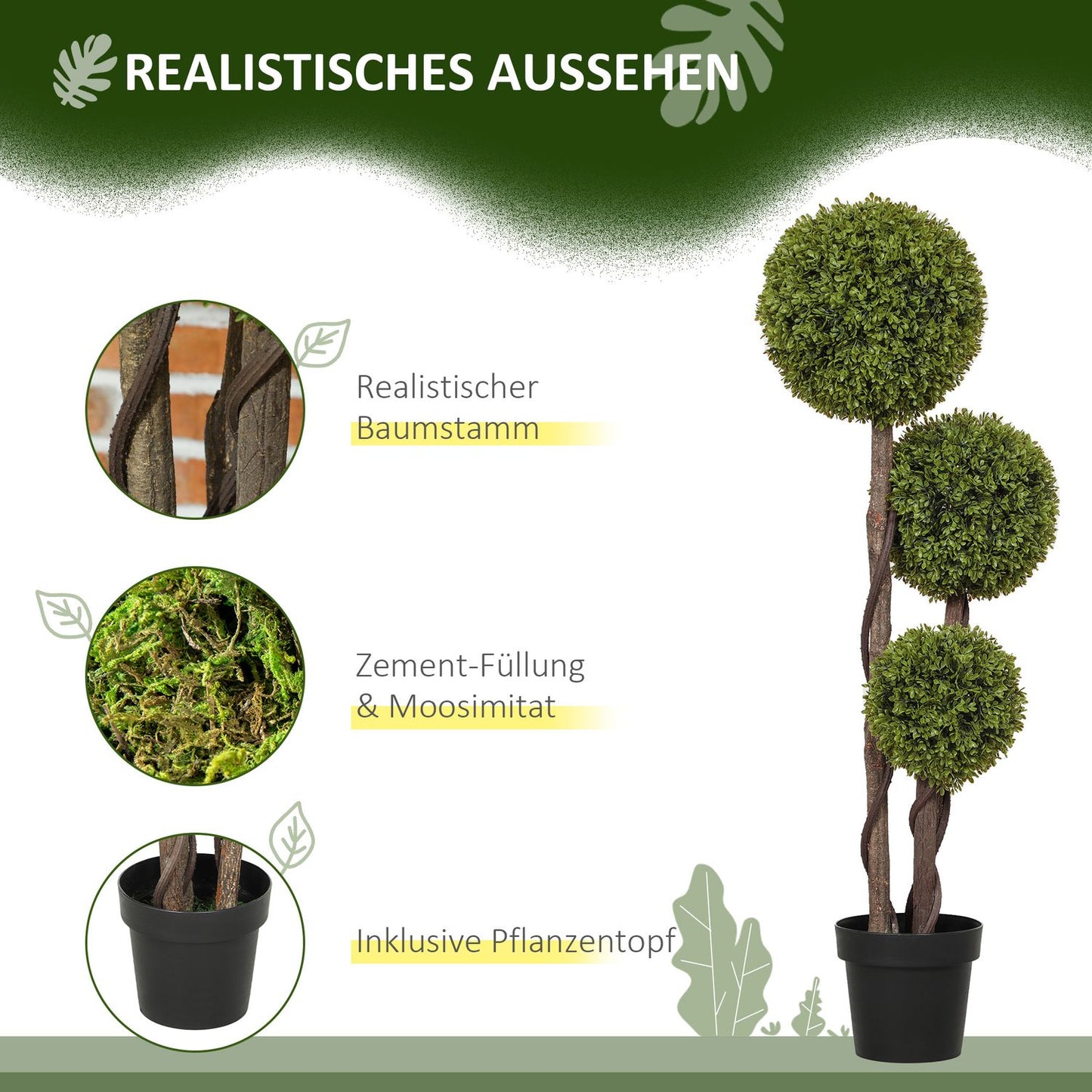 Artificial boxwood plant in pot, 115 cm decorative greenery