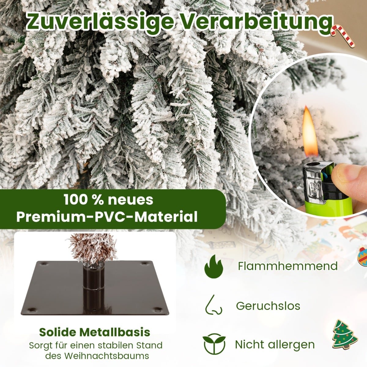 Artificial Christmas Tree Set with Lights & Snow, 3 Sizes