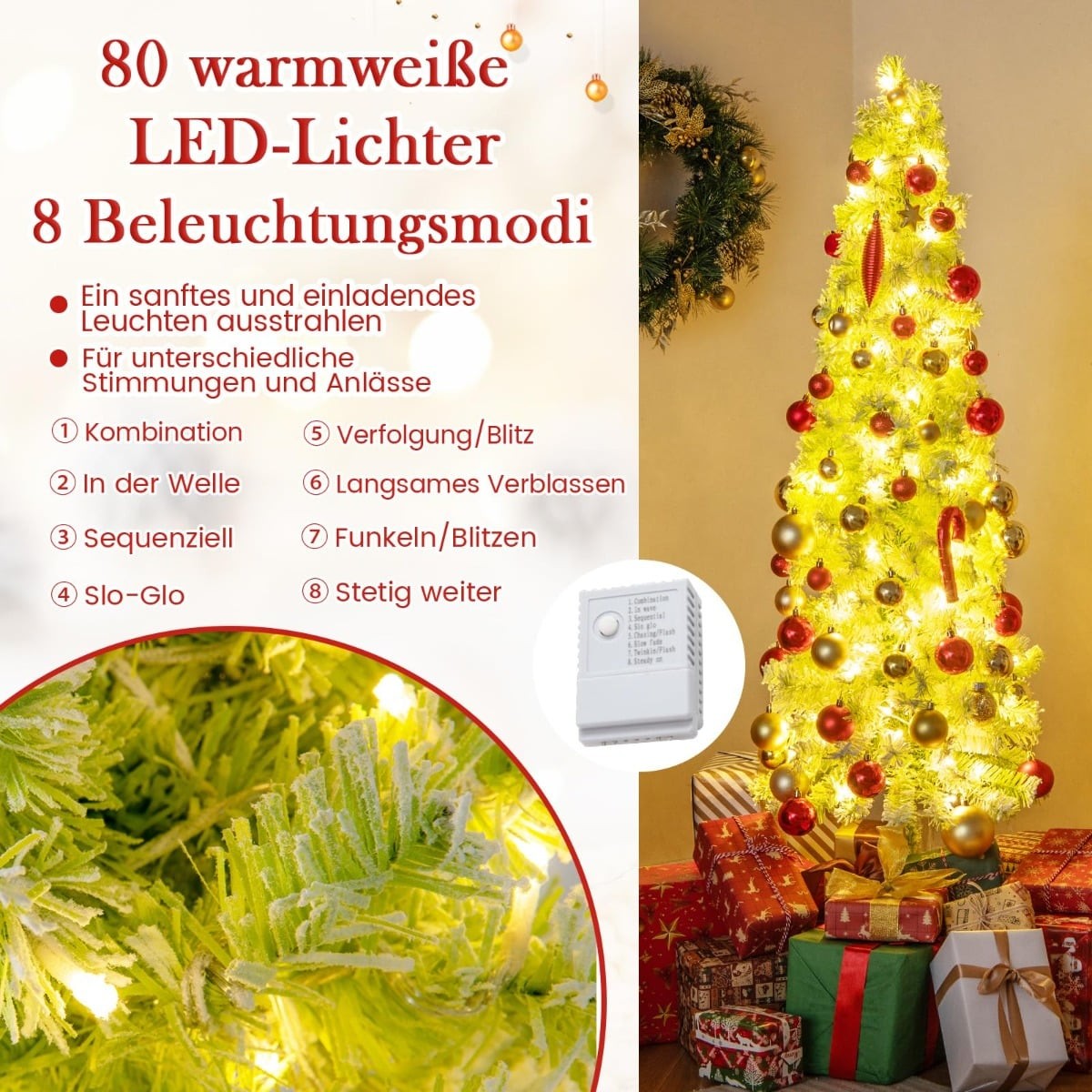 Artificial Christmas Tree with Lights, Snow, 150 cm