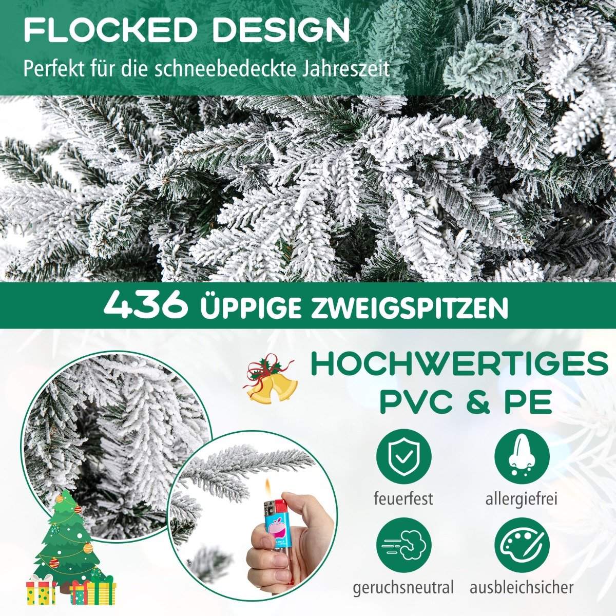Artificial Christmas Tree with Multicolor LEDs, 8 Modes, 147cm
