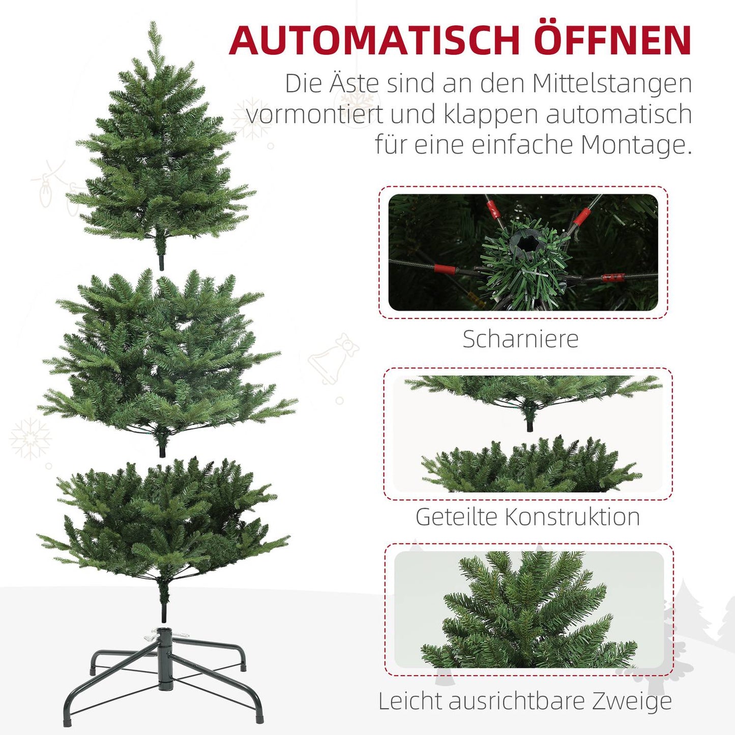 Artificial Christmas tree, 180 cm high, indoor green, easy installation
