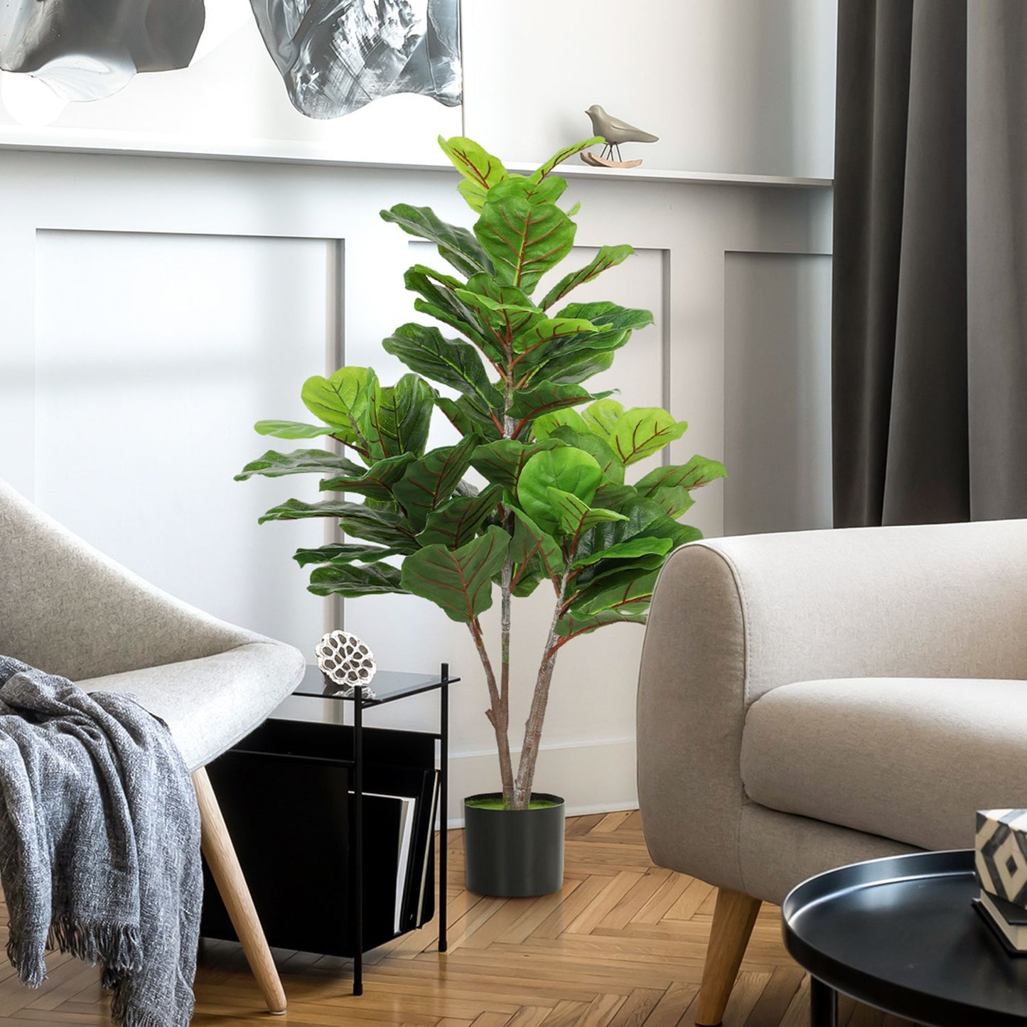 Artificial Fiddle Leaf Fig Tree, 110cm, Potted Decor
