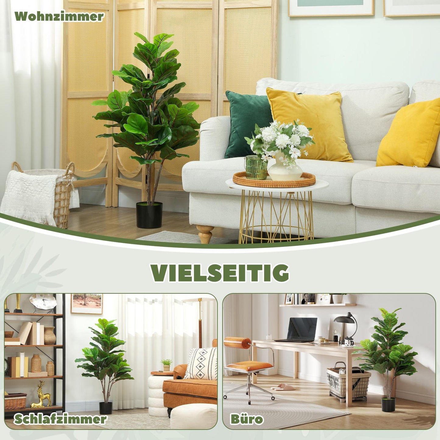 Artificial Fiddle Leaf Fig Tree, 110cm, Potted Decor
