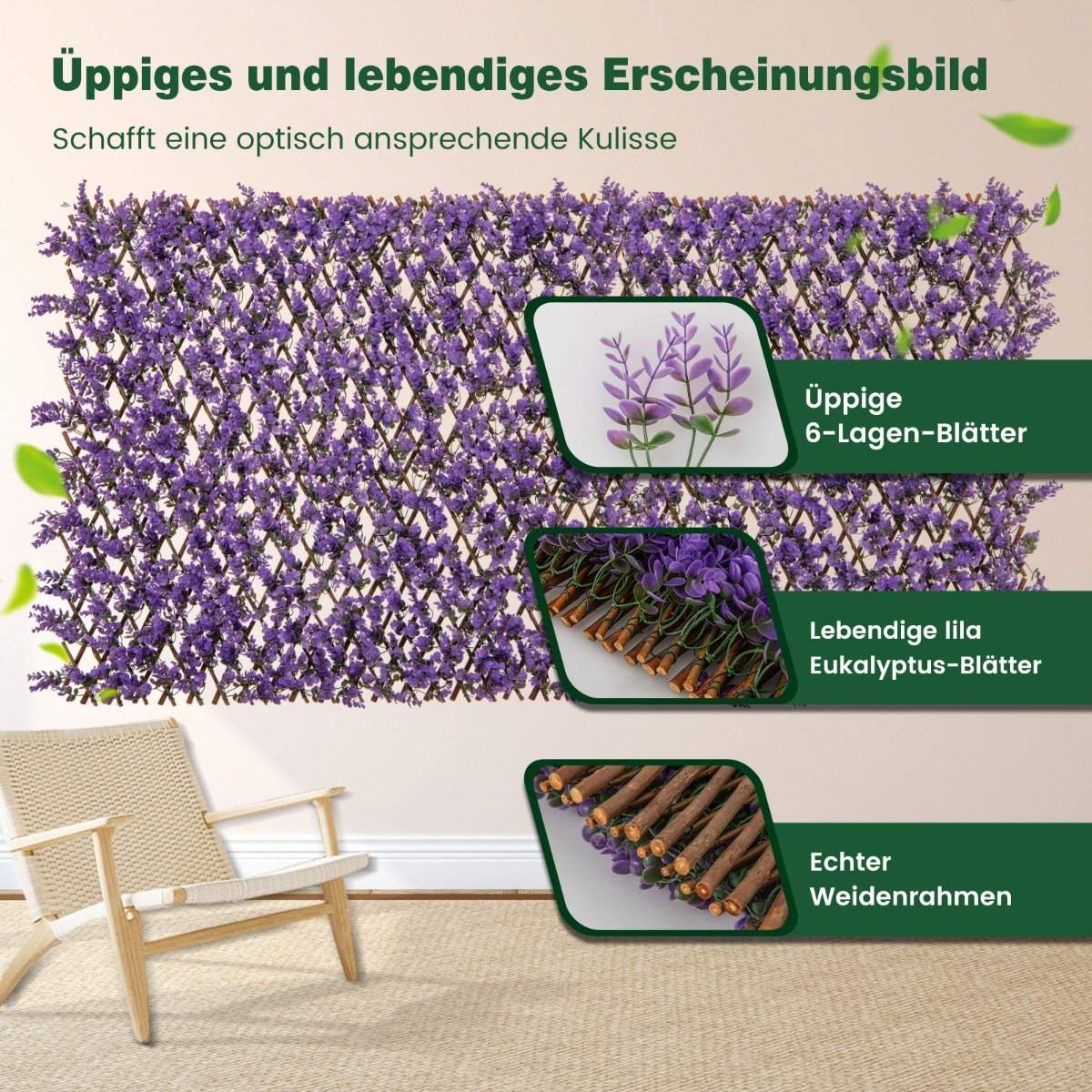 Artificial Ivy Garden Privacy Screen Plant Wall Hedges with Purple Eucalyptus