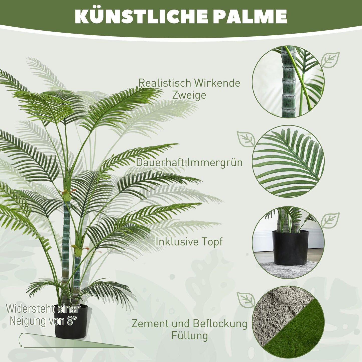 Artificial Palm Tree, UV-Resistant, 175 cm, Indoor/Outdoor