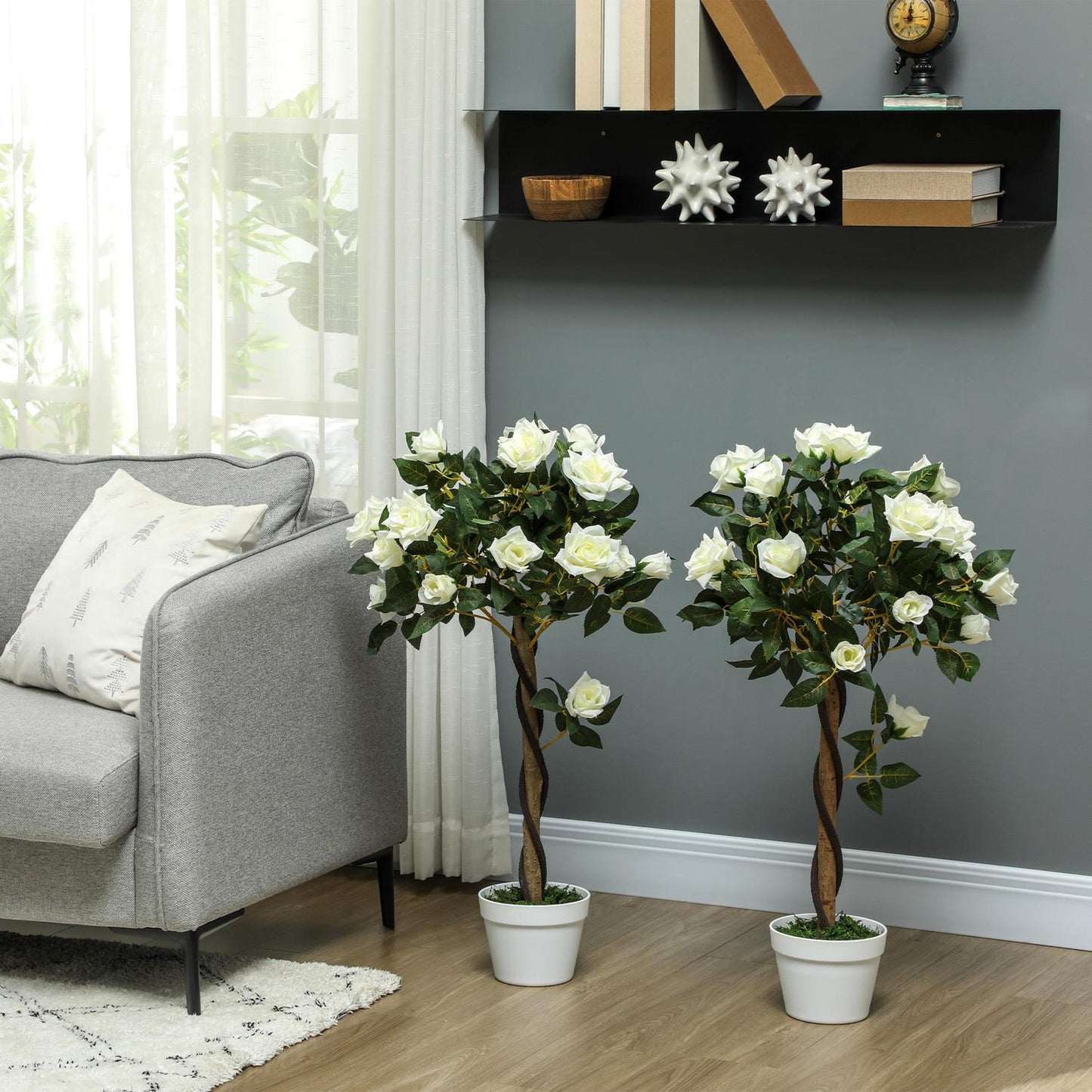 Artificial Plant in Cement Pot – White, 90 cm, Set of 2