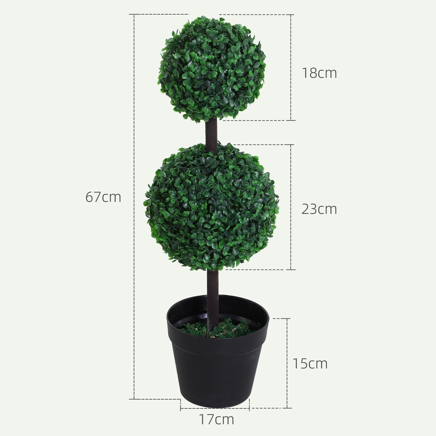 Set of 2 large 67 cm artificial trees with 2 balls