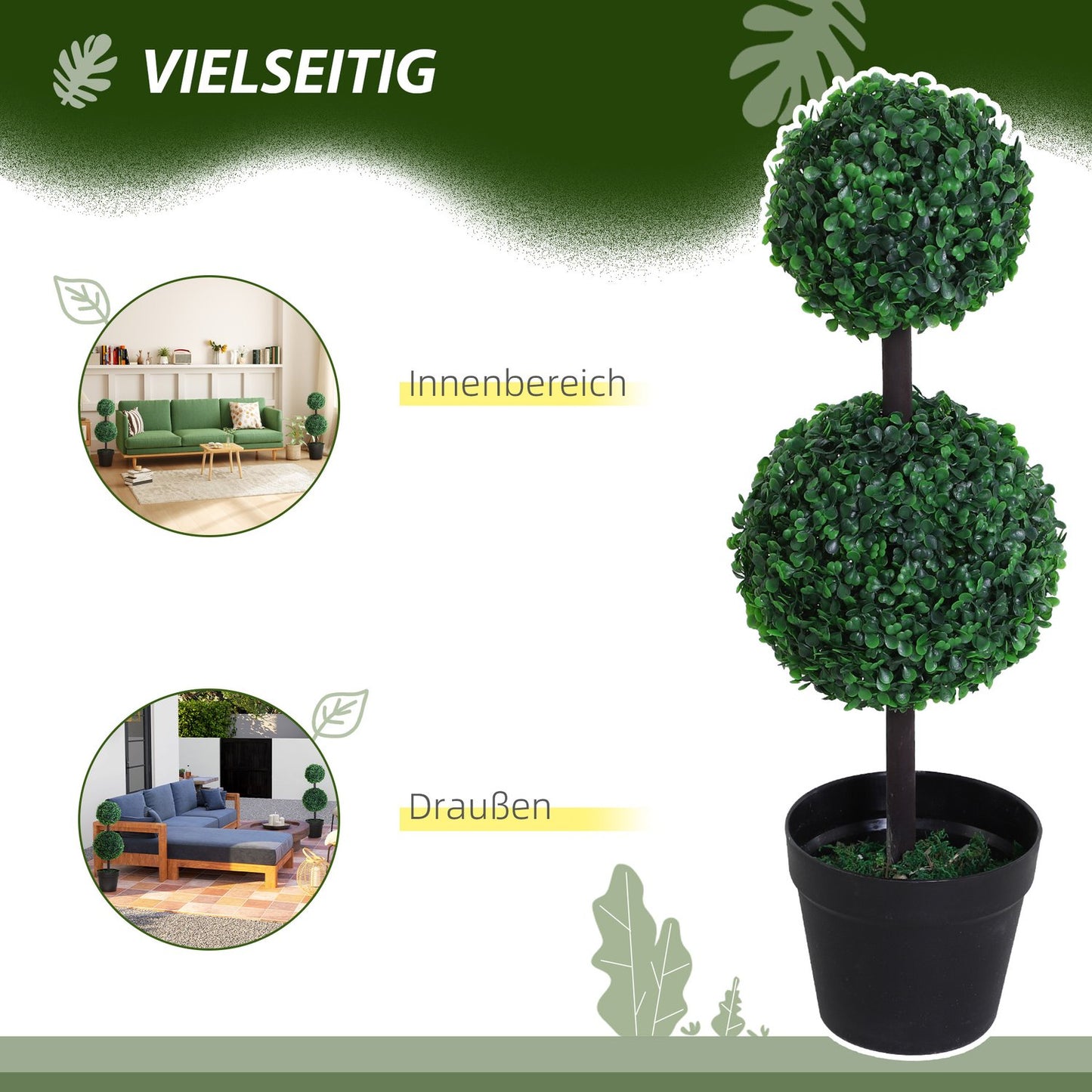 Set of 2 large 67 cm artificial trees with 2 balls