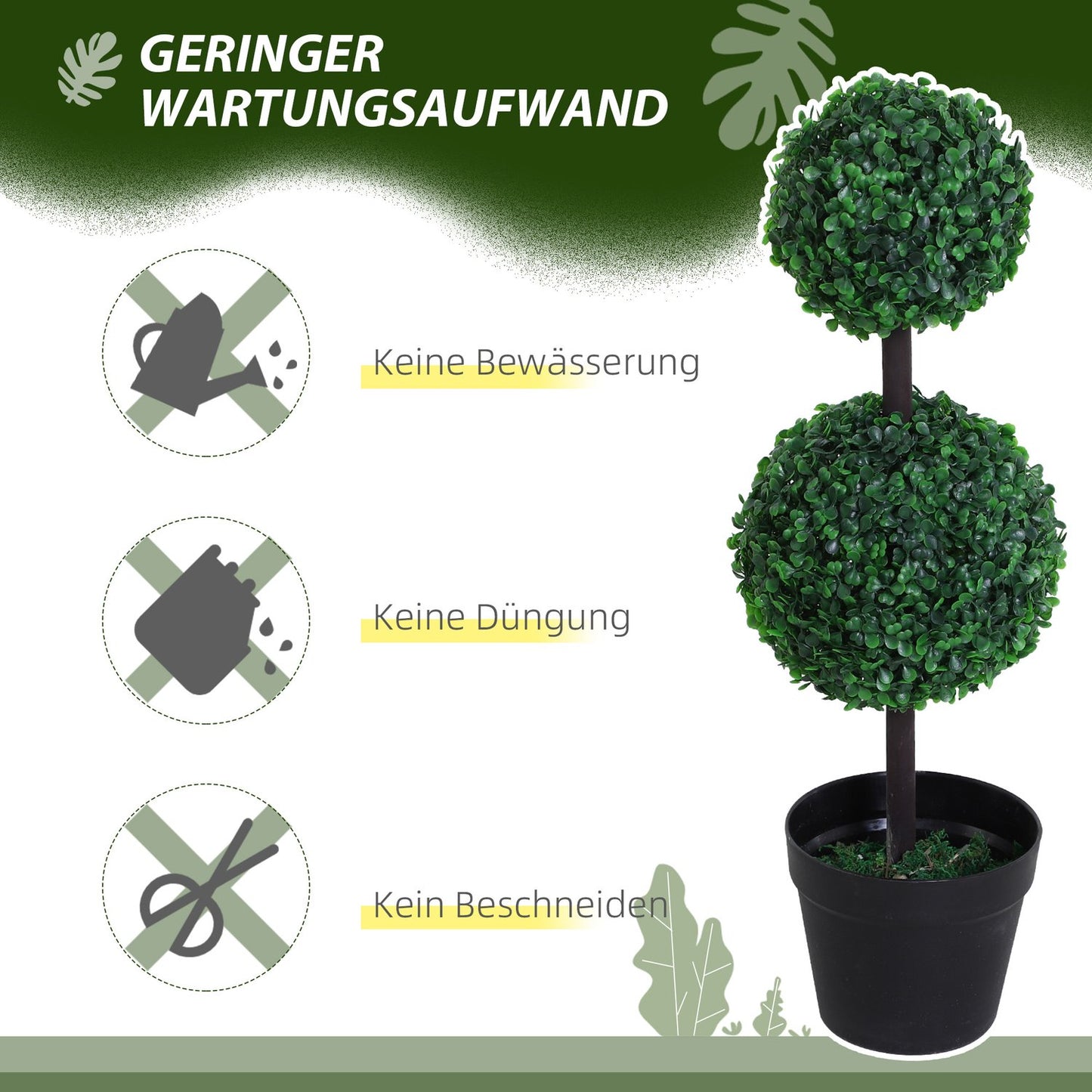 Set of 2 large 67 cm artificial trees with 2 balls