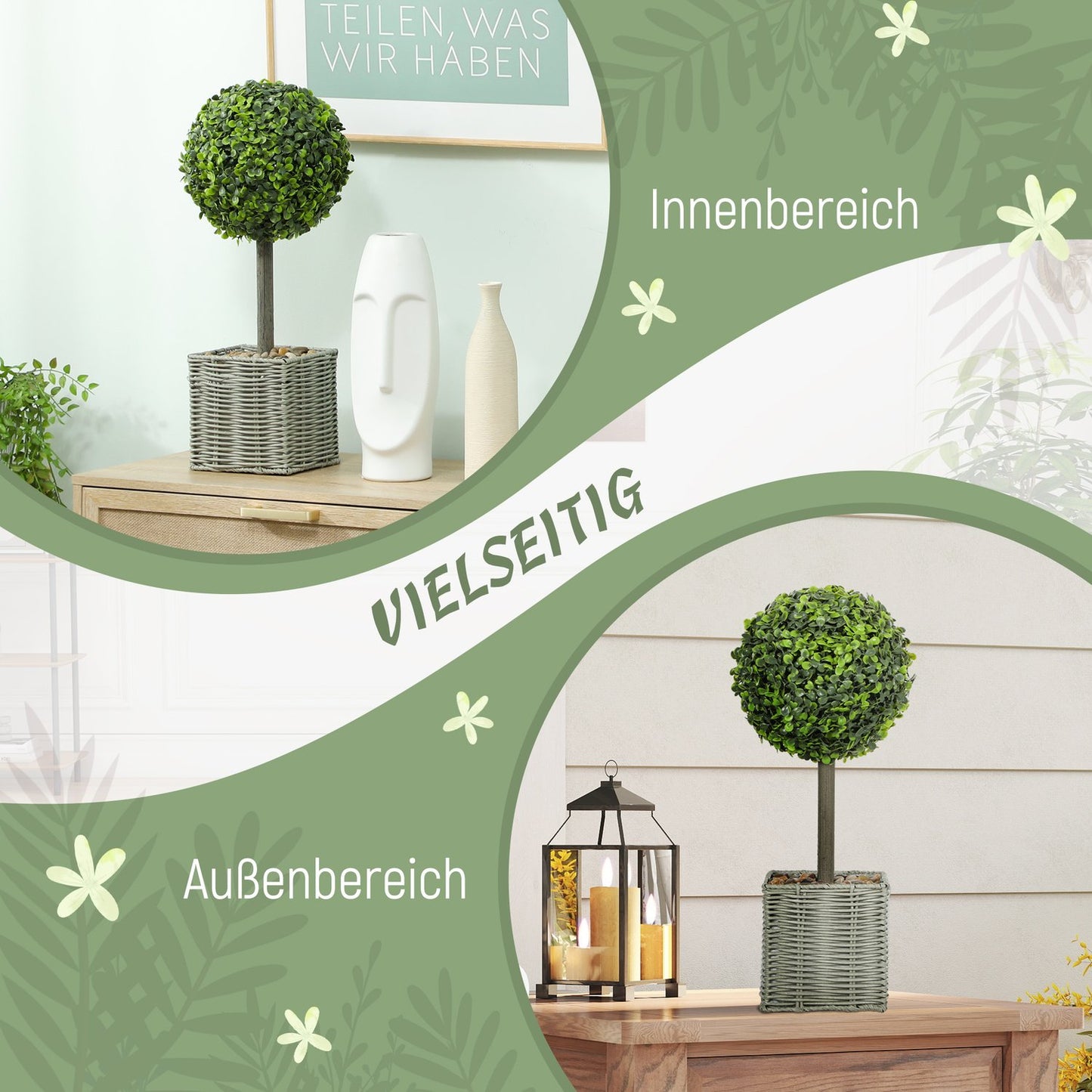 Artificial Plants Set of 2, UV-Resistant, Indoor/Outdoor