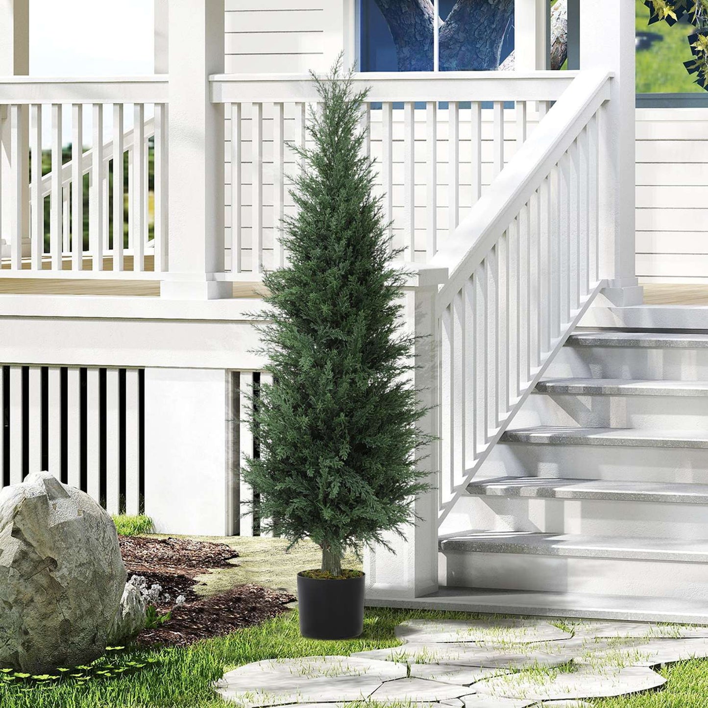 Artificial cypress plant, 638 plastic leaves, with pot, UV-resistant, green