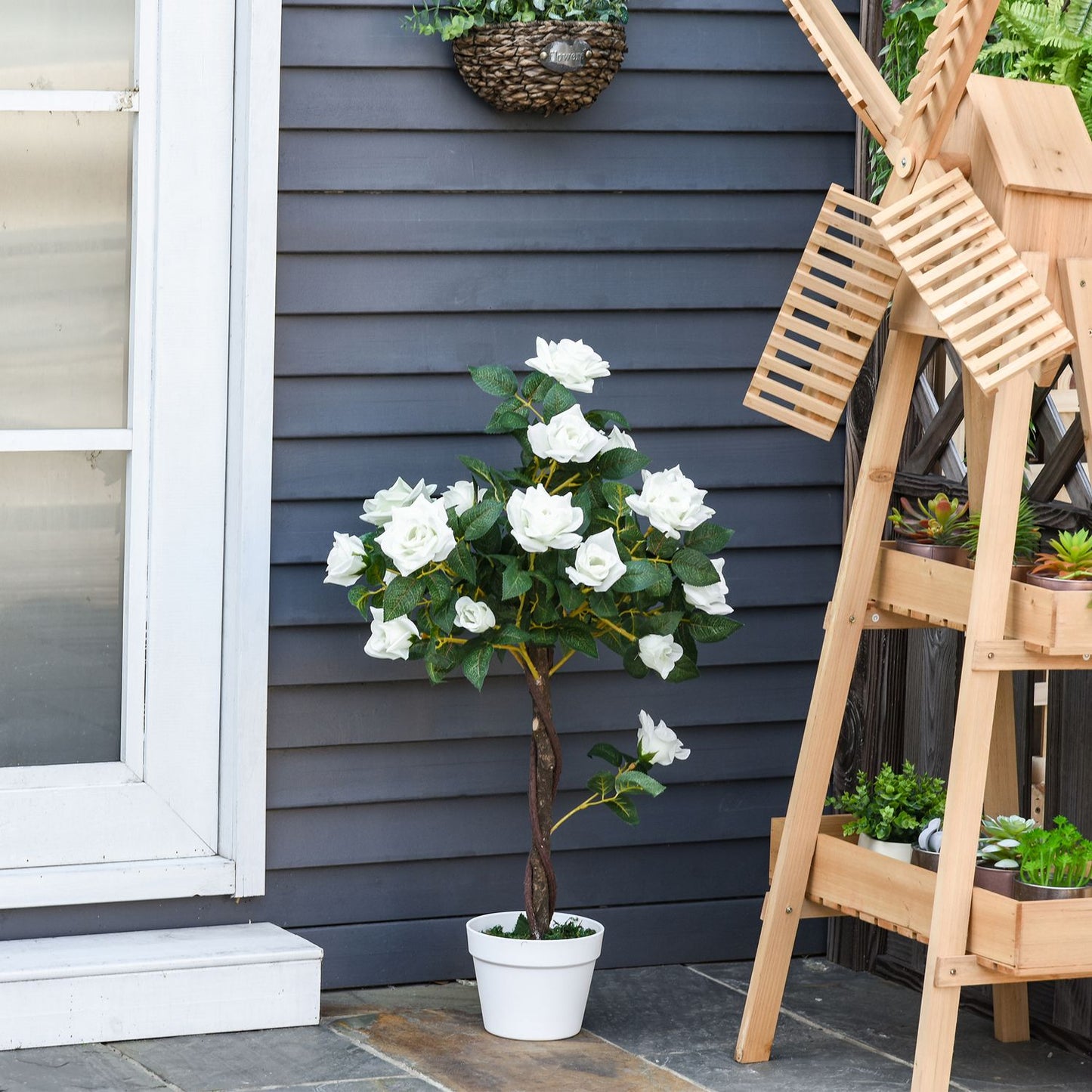 Large 90 cm artificial rose tree in pot for home decoration