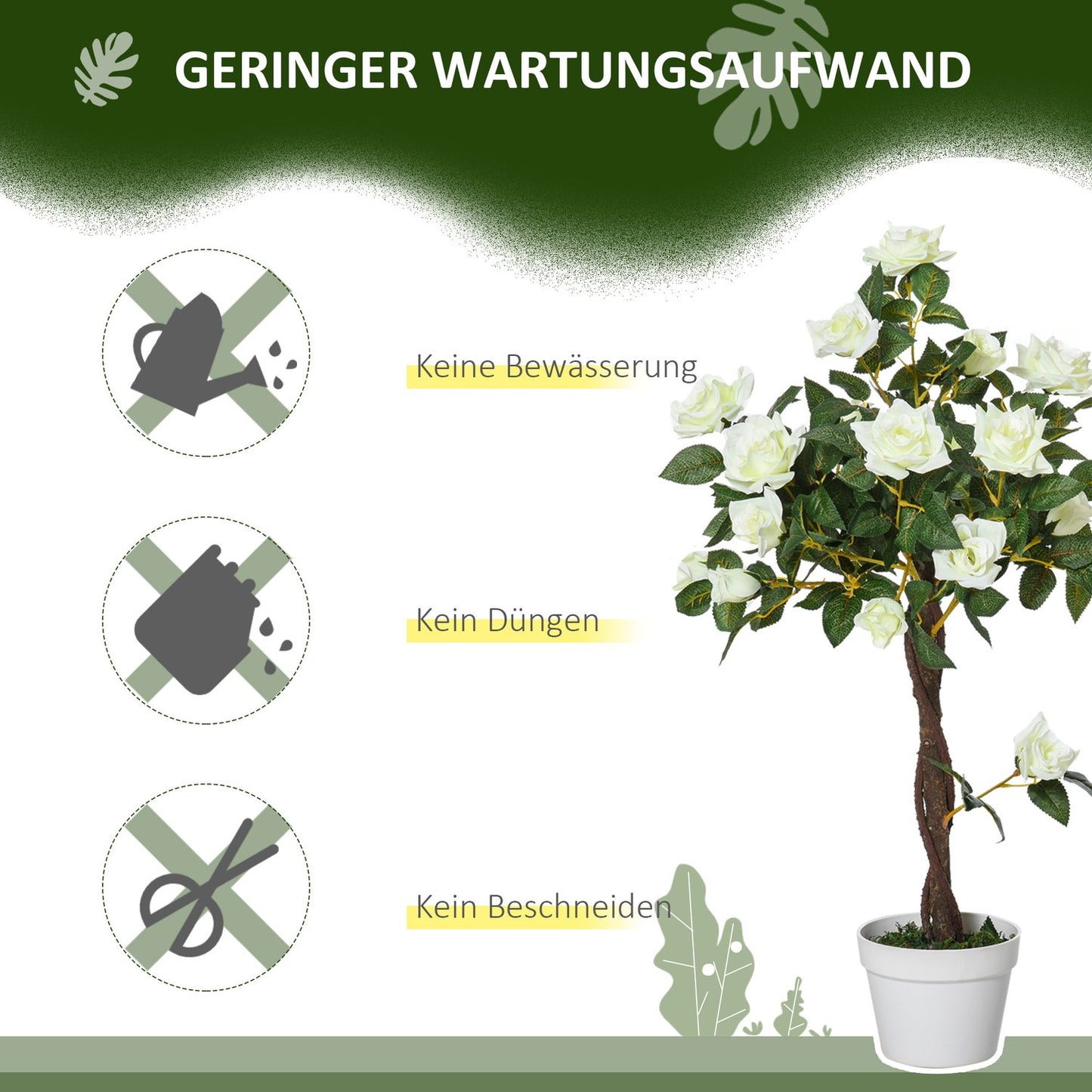 Large 90 cm artificial rose tree in pot for home decoration