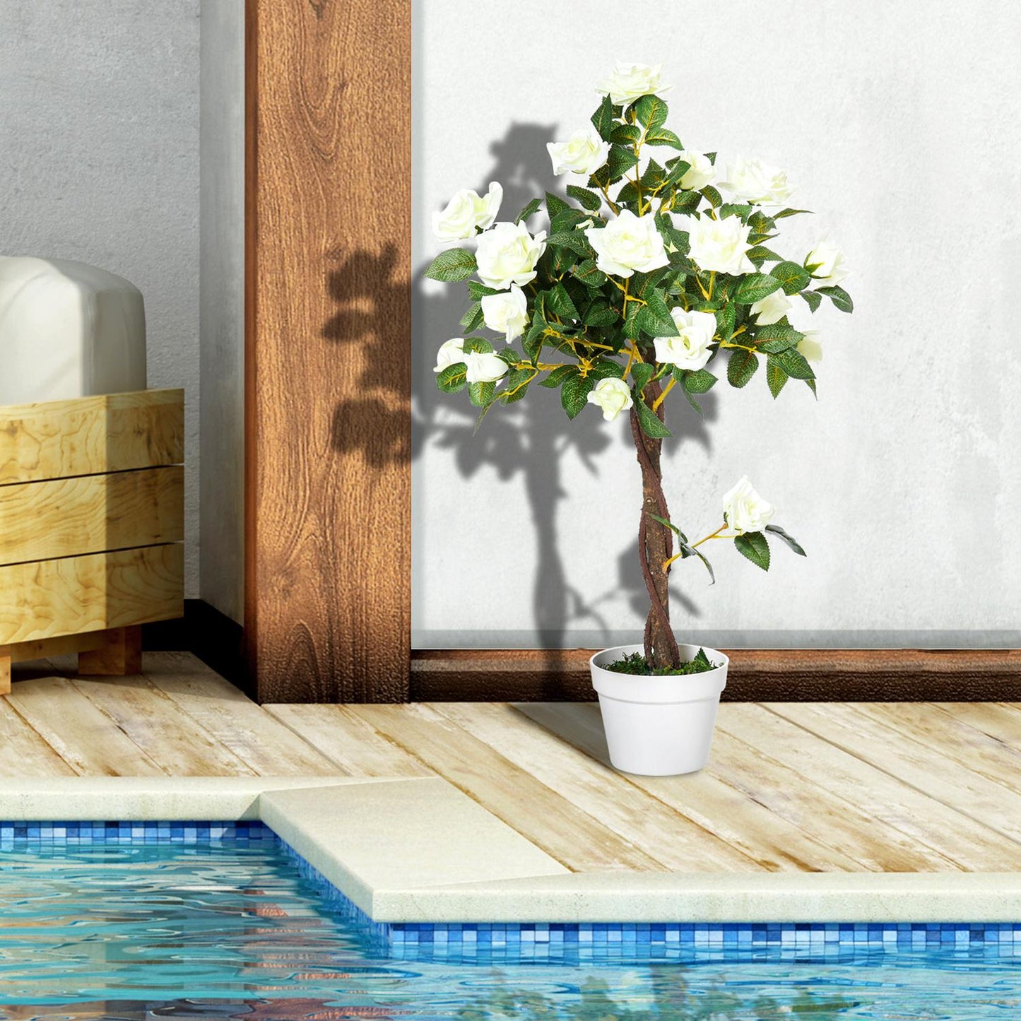 Large 90 cm artificial rose tree in pot for home decoration
