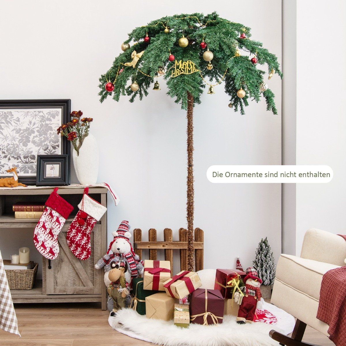Artificial tropical Christmas palm with 250 warm white LED lights & 813 branch tips 180 cm