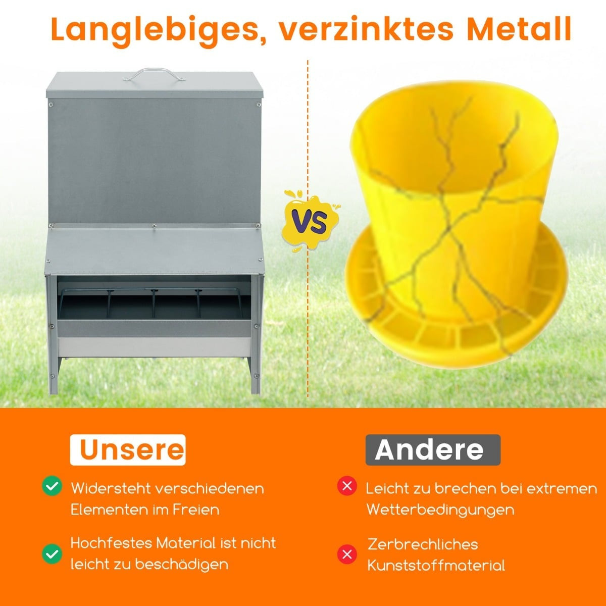 Automatic Poultry Feeder, 22kg Capacity, Galvanized Metal