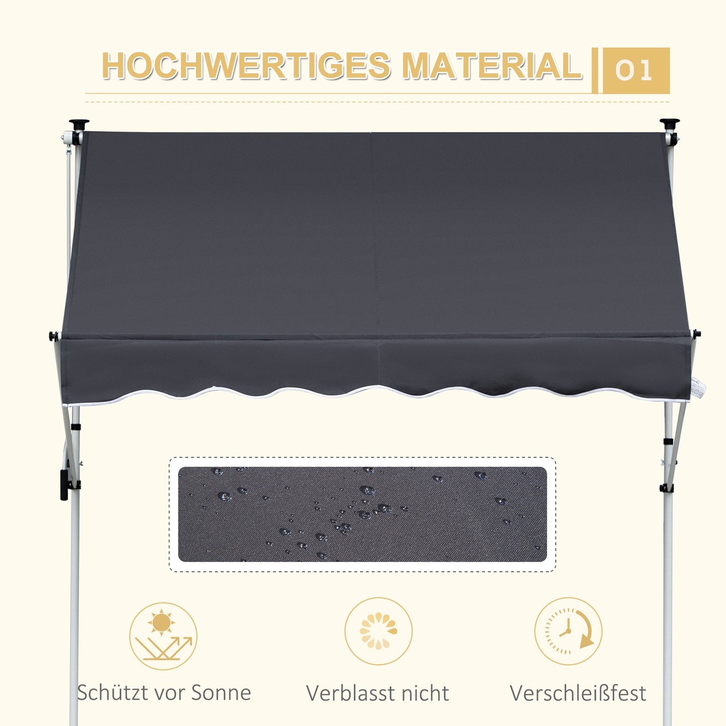 Folding aluminum Balcony awning, Sun protection, 2x1.2M, Grey