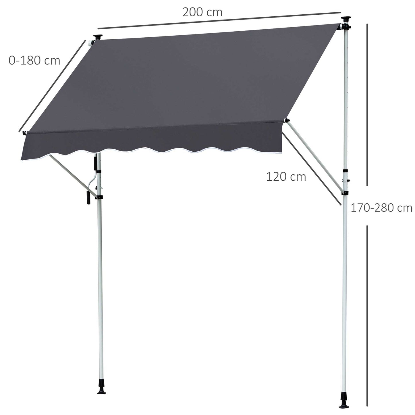 Folding aluminum Balcony awning, Sun protection, 2x1.2M, Grey